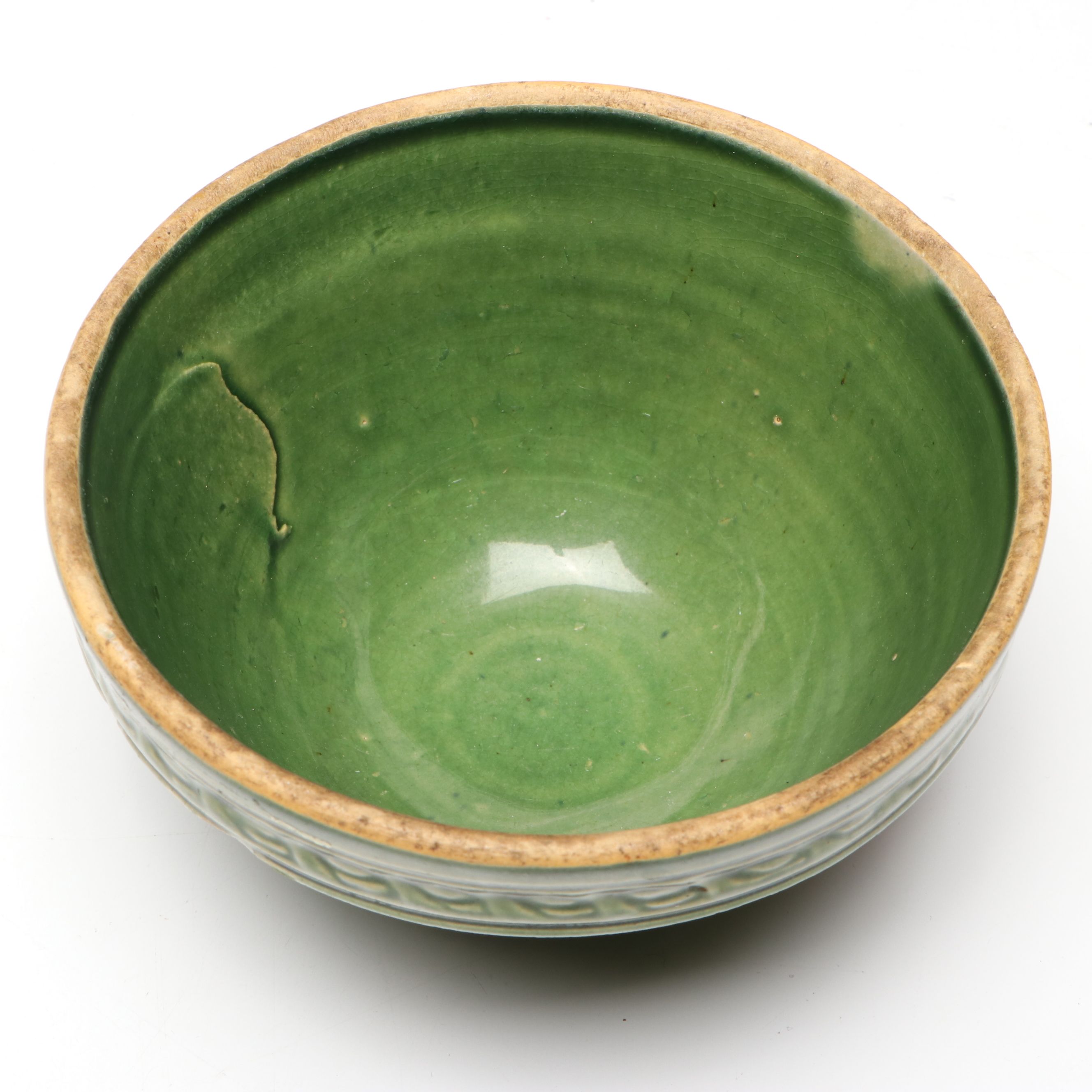 McCoy "Windowpane" with Other Green Stoneware Bowls, Early to Mid-20th C.