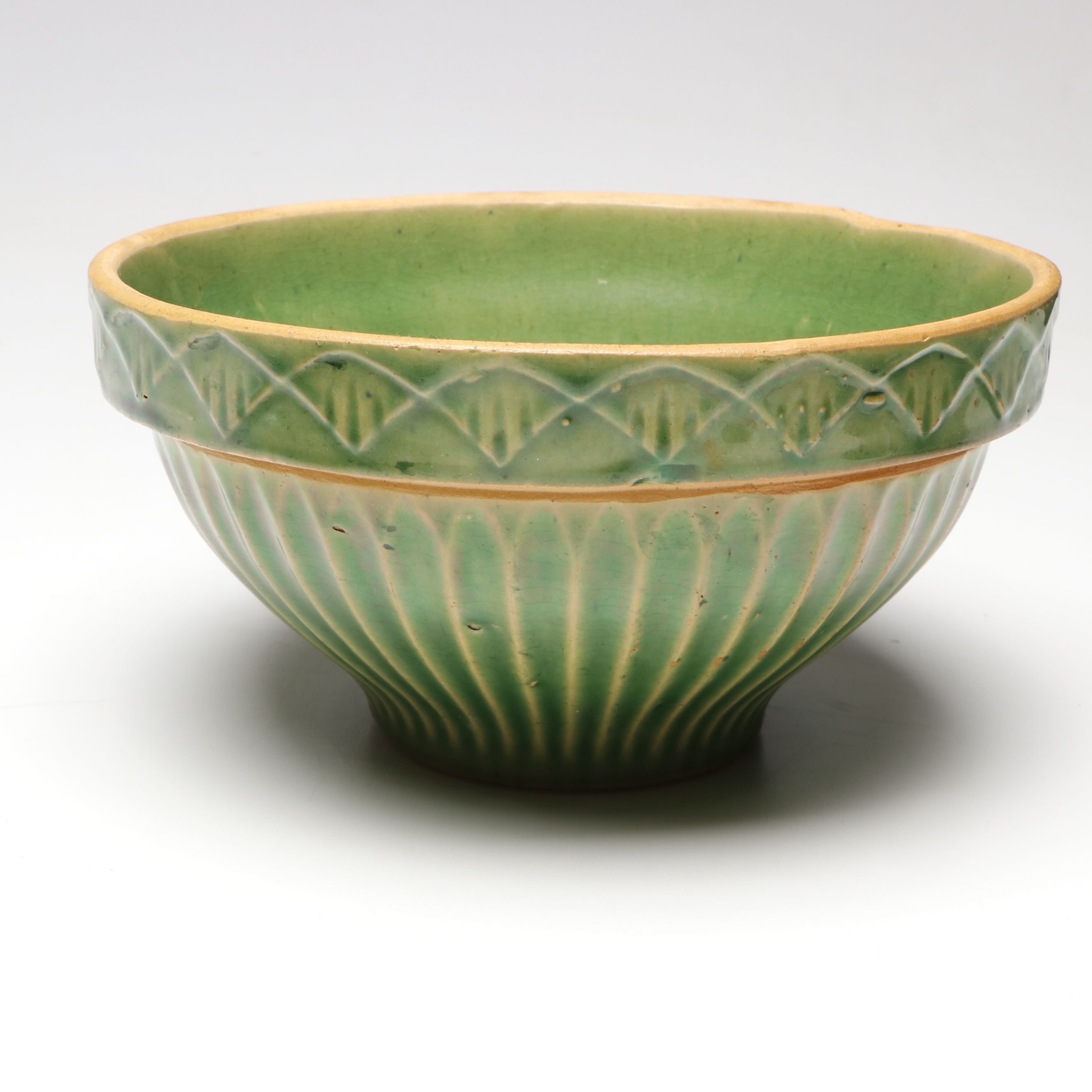 McCoy "Windowpane" with Other Green Stoneware Bowls, Early to Mid-20th C.