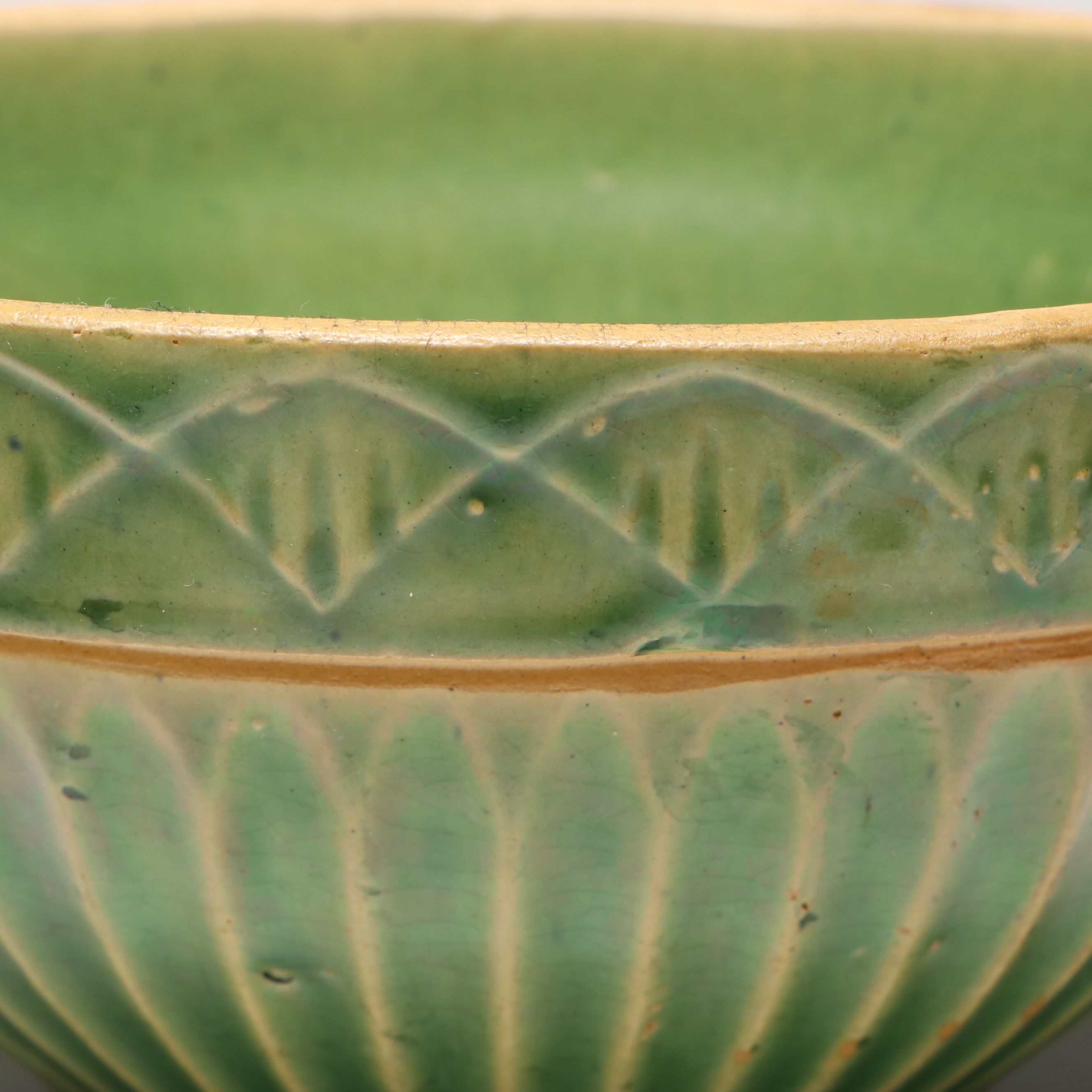 McCoy "Windowpane" with Other Green Stoneware Bowls, Early to Mid-20th C.