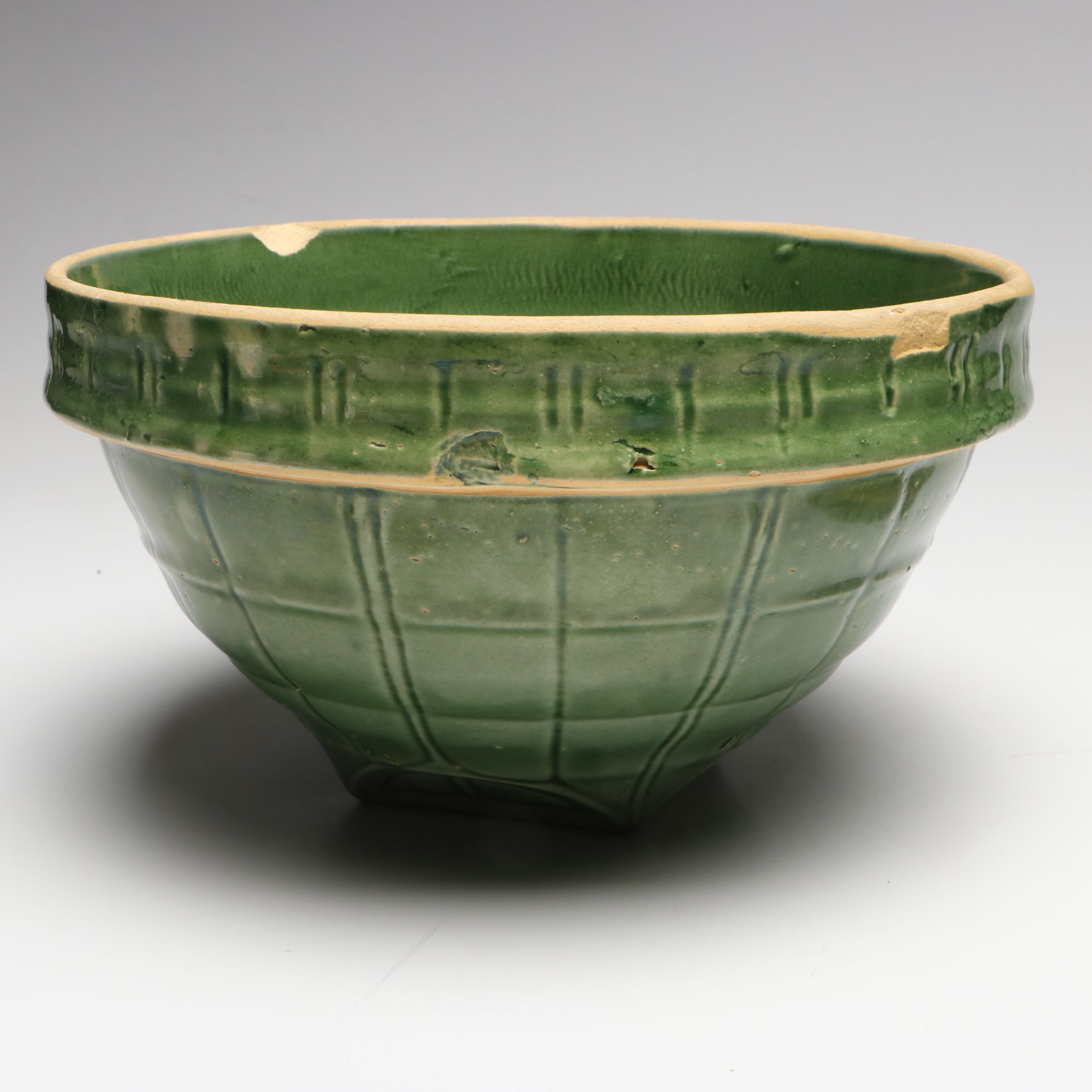 McCoy "Windowpane" with Other Green Stoneware Bowls, Early to Mid-20th C.