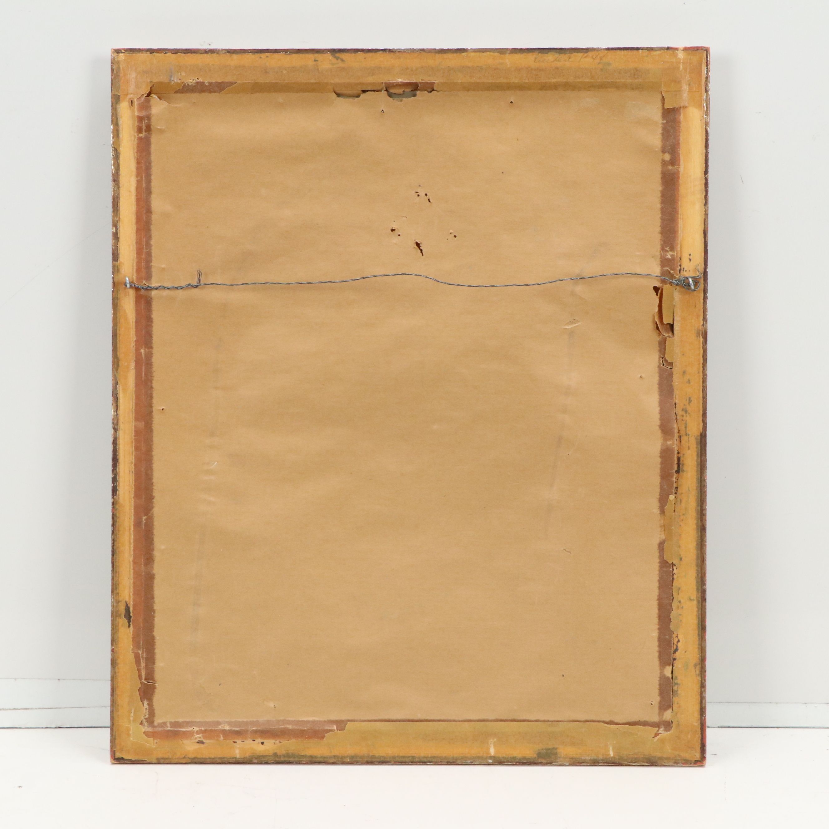 Mixed Media Drawing of Seated Figure in Interior Scene