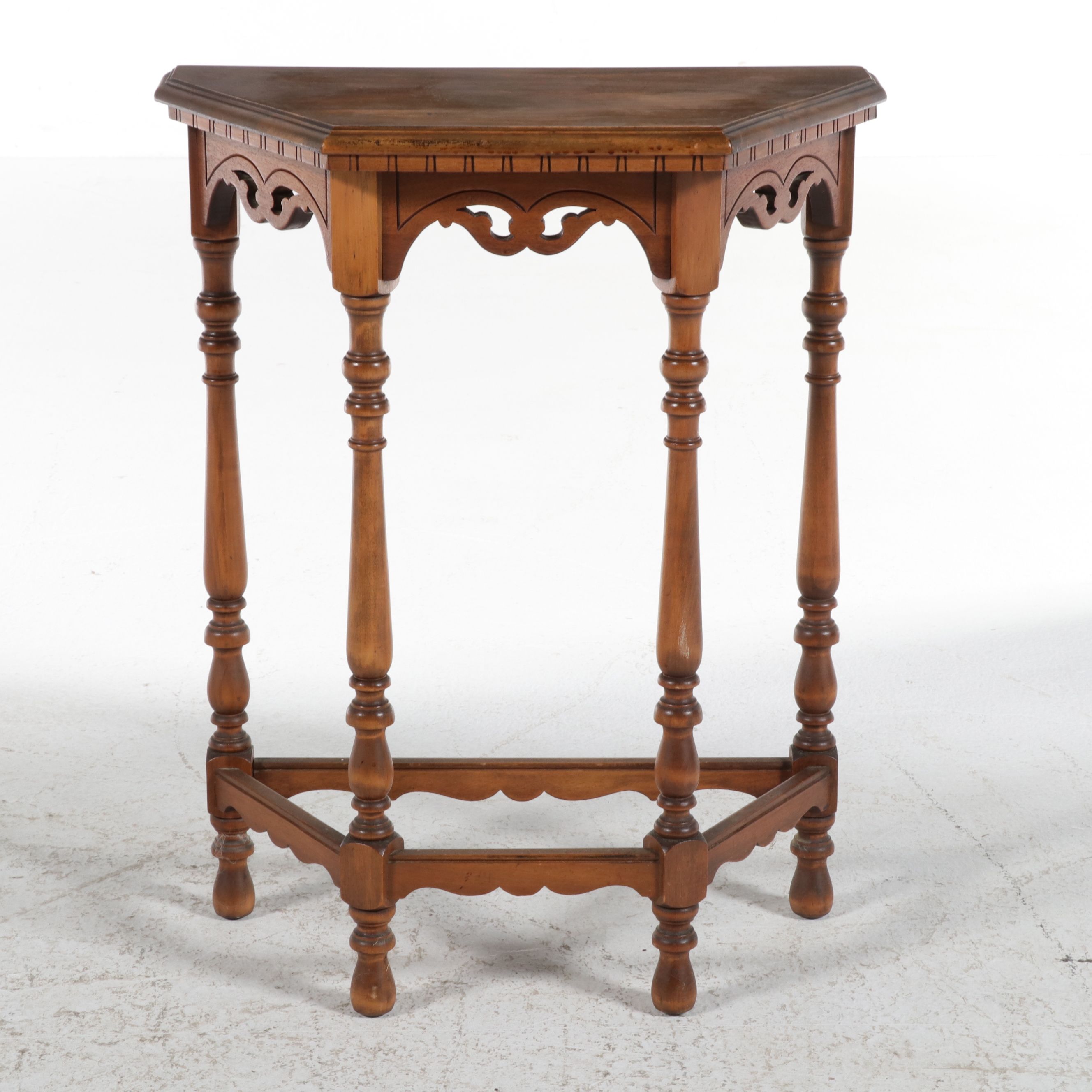 Jacobean Revival Turned Leg Walnut Finish Console Table, 20th Century