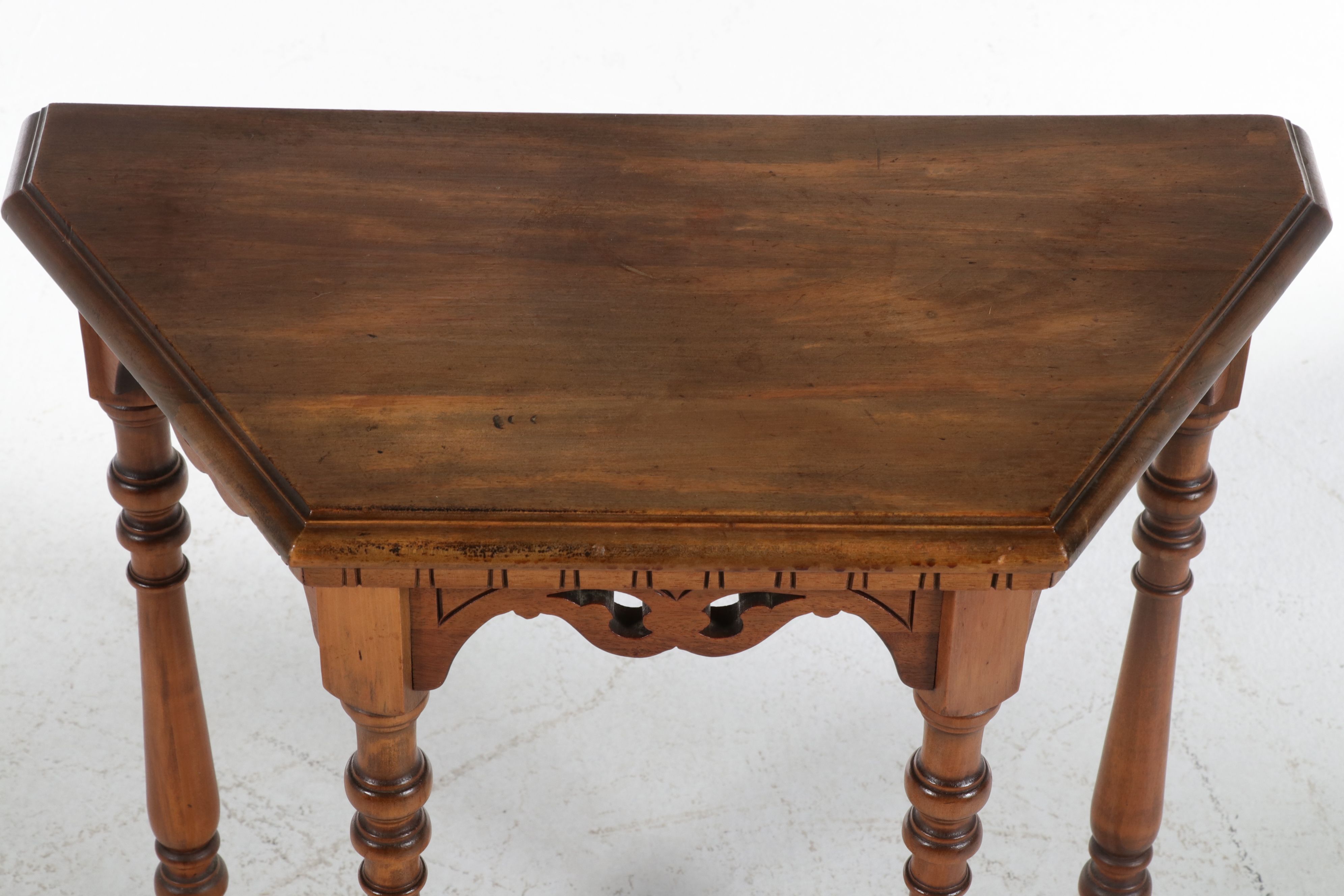 Jacobean Revival Turned Leg Walnut Finish Console Table, 20th Century