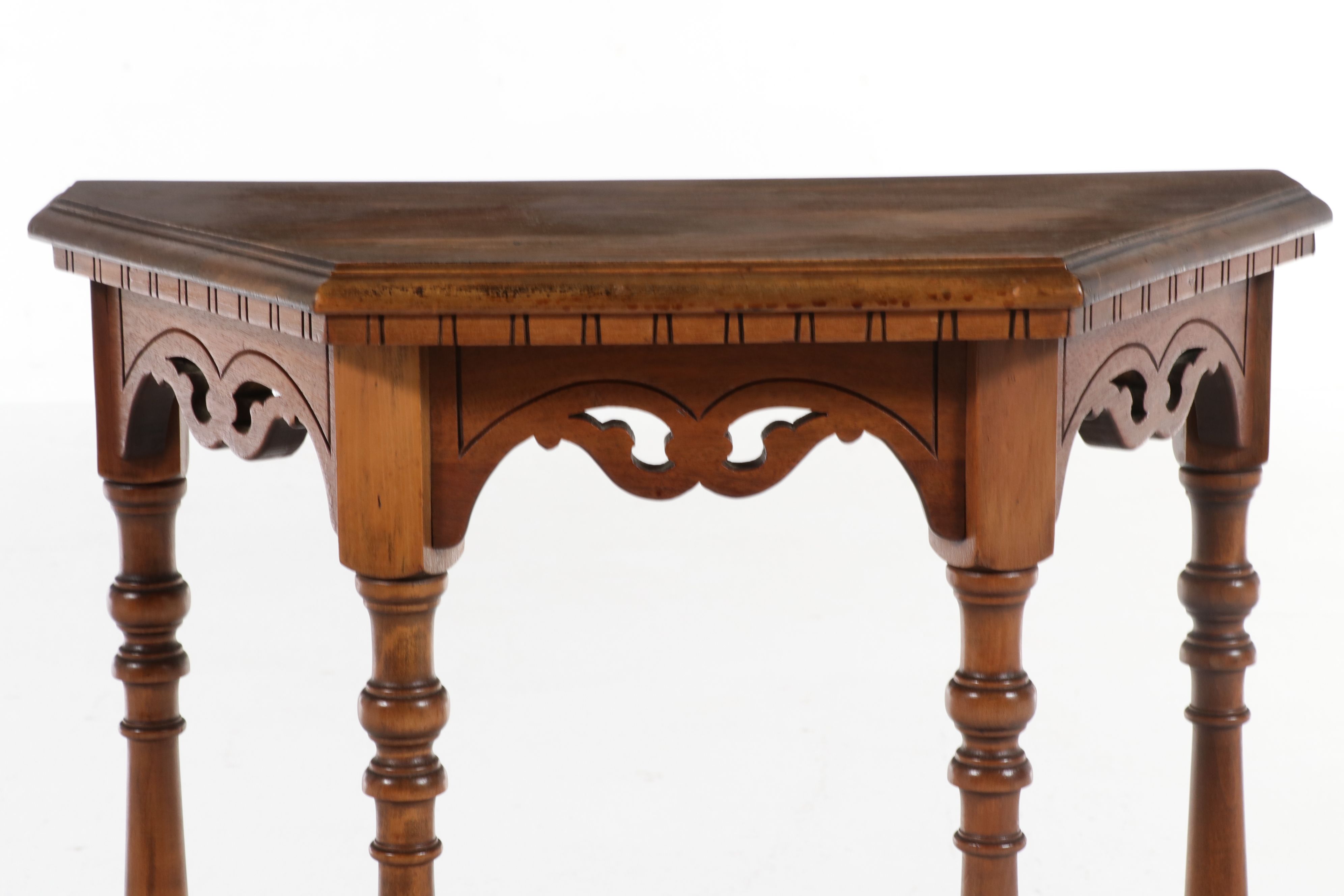 Jacobean Revival Turned Leg Walnut Finish Console Table, 20th Century