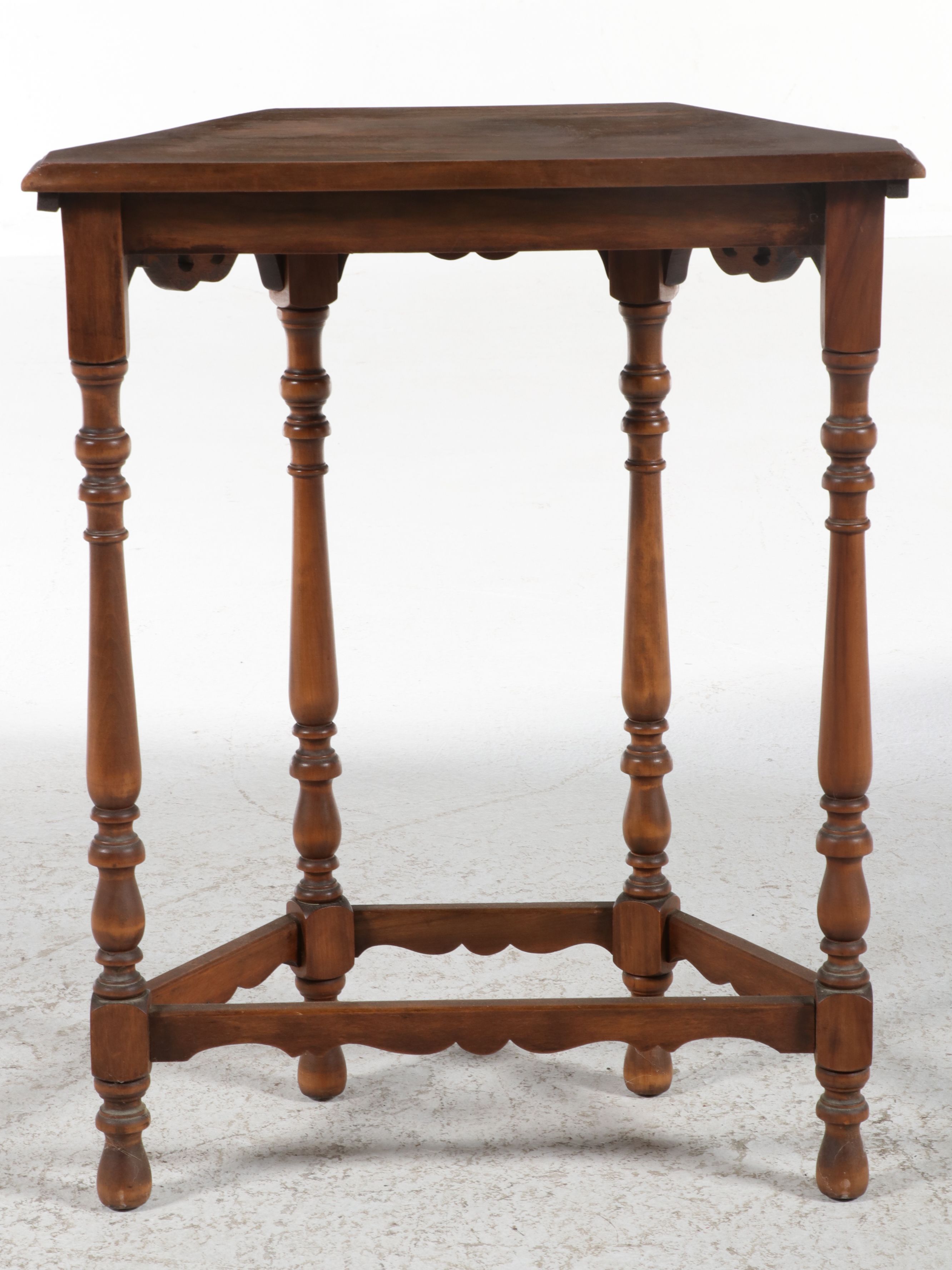 Jacobean Revival Turned Leg Walnut Finish Console Table, 20th Century