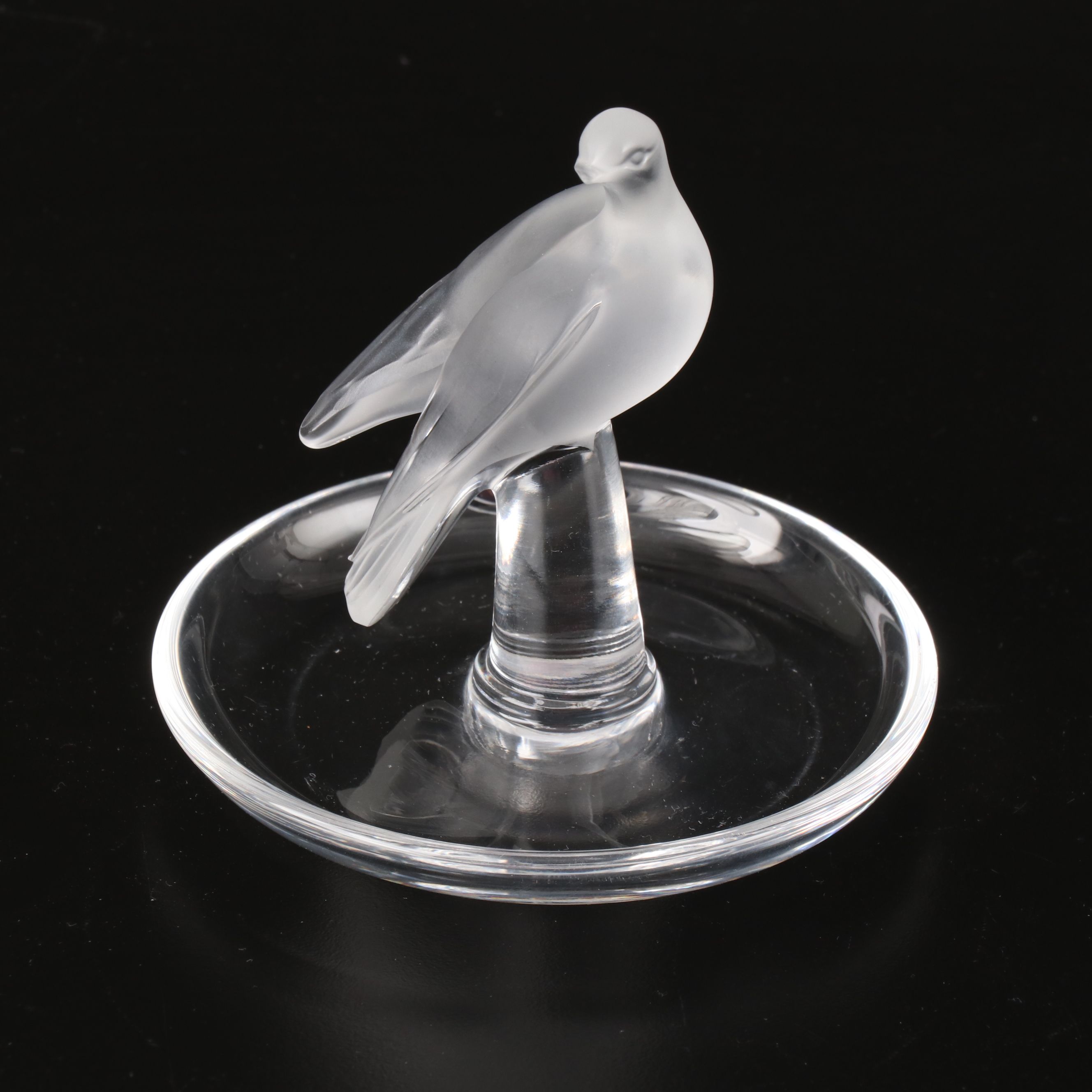 Lalique Crystal Dove Ring Dish and Owl  with Horse Figurine