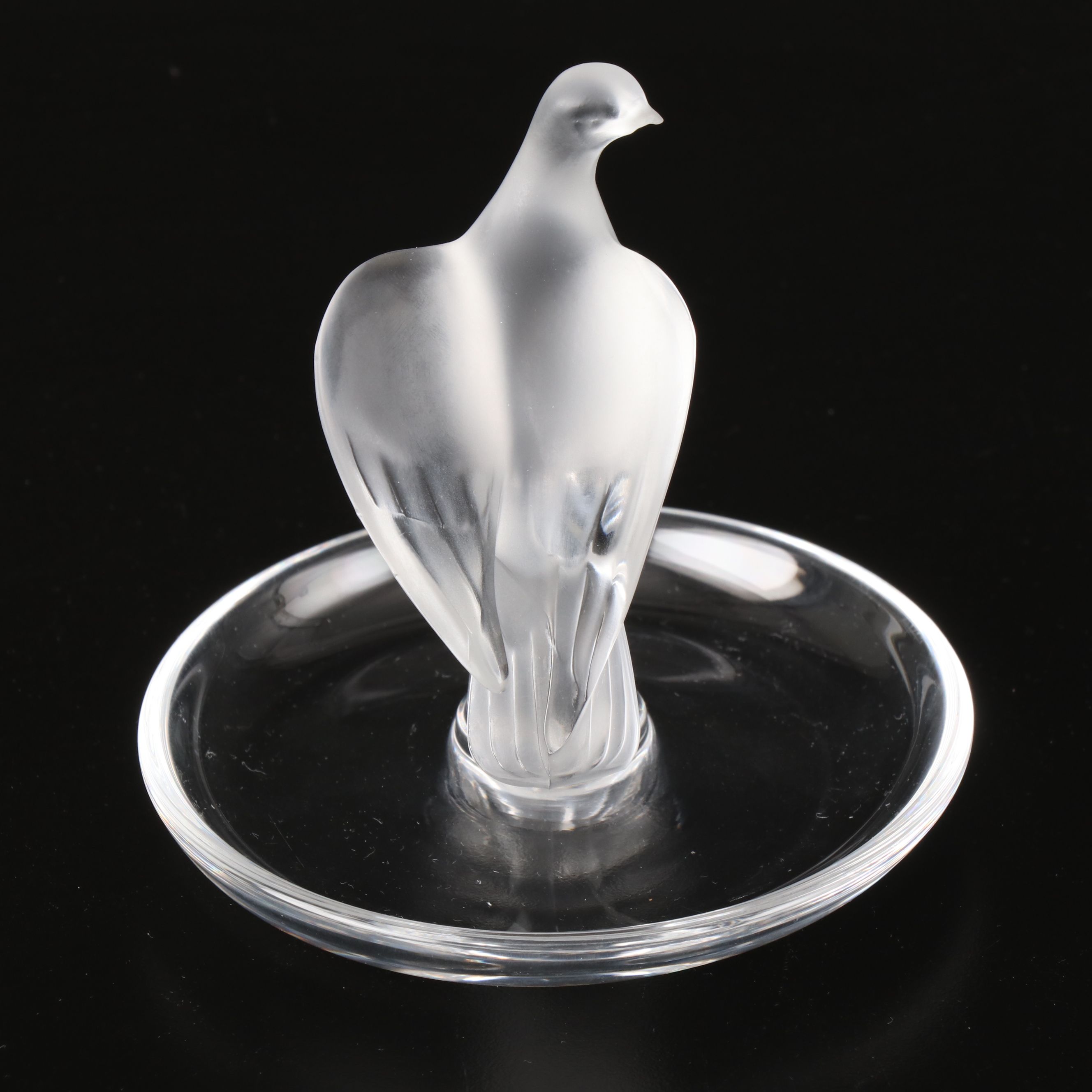 Lalique Crystal Dove Ring Dish and Owl  with Horse Figurine