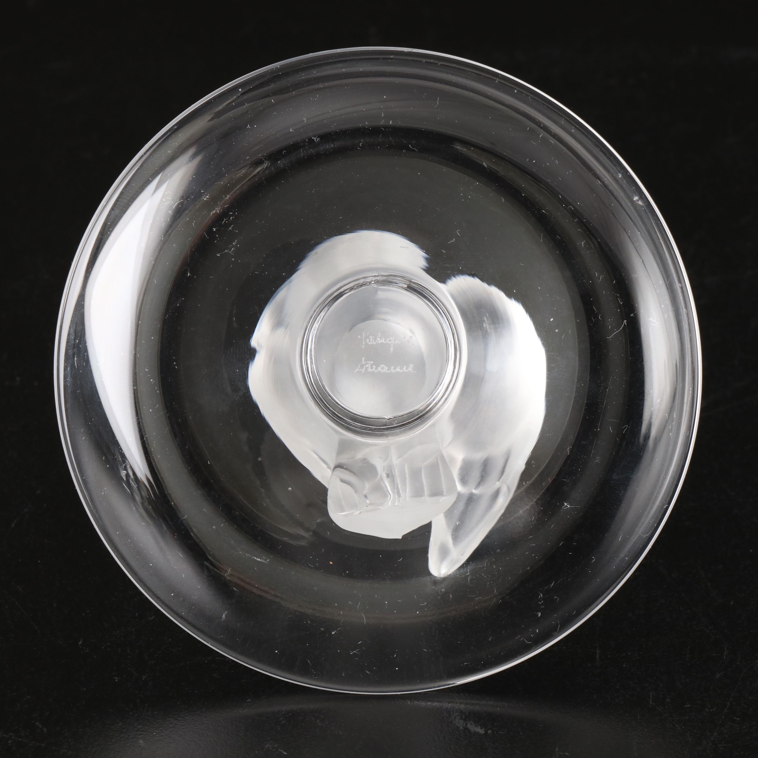 Lalique Crystal Dove Ring Dish and Owl  with Horse Figurine