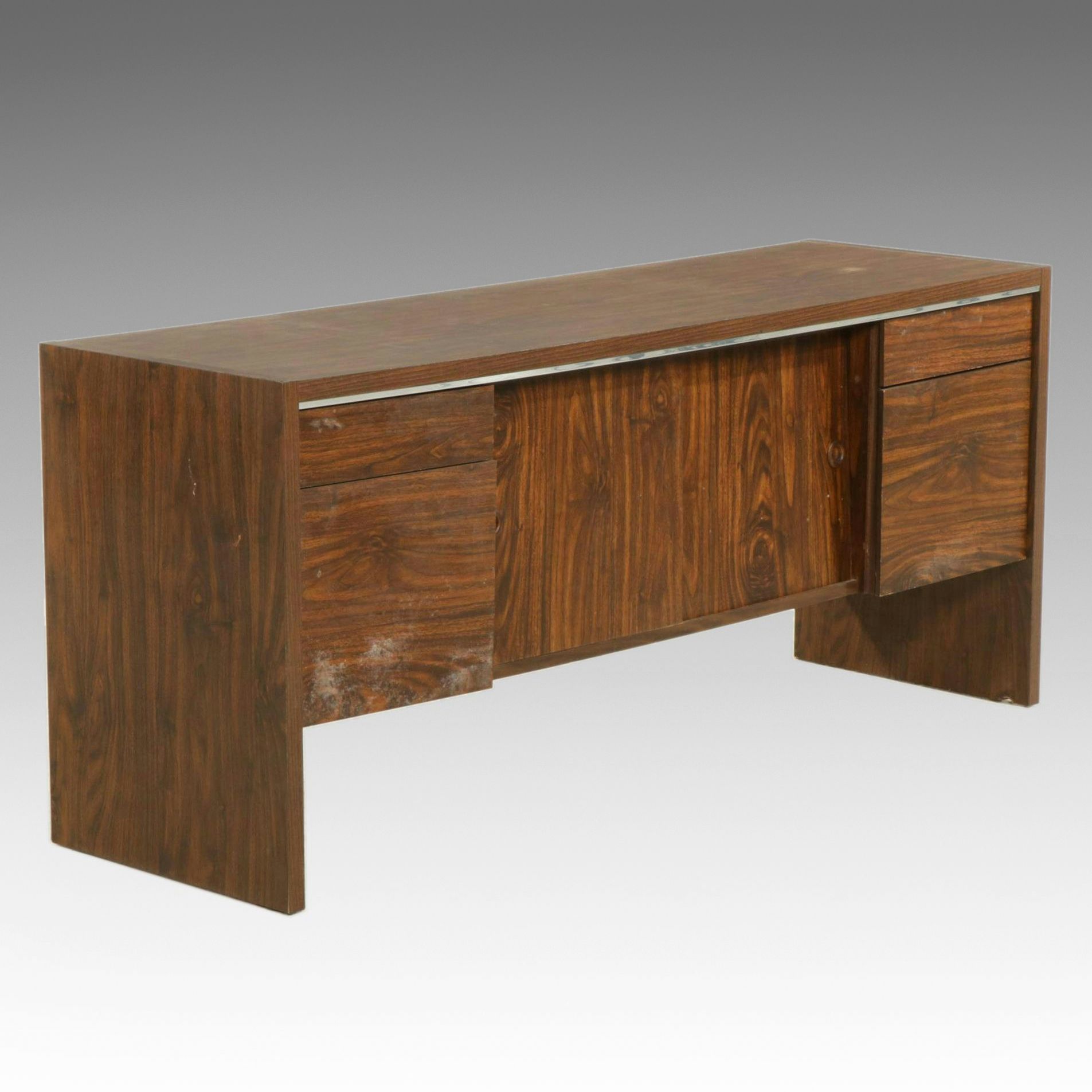 Modernist Walnut-Veneered and Metal Office Credenza