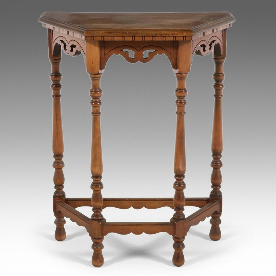 Jacobean Revival Turned Leg Walnut Finish Console Table, 20th Century