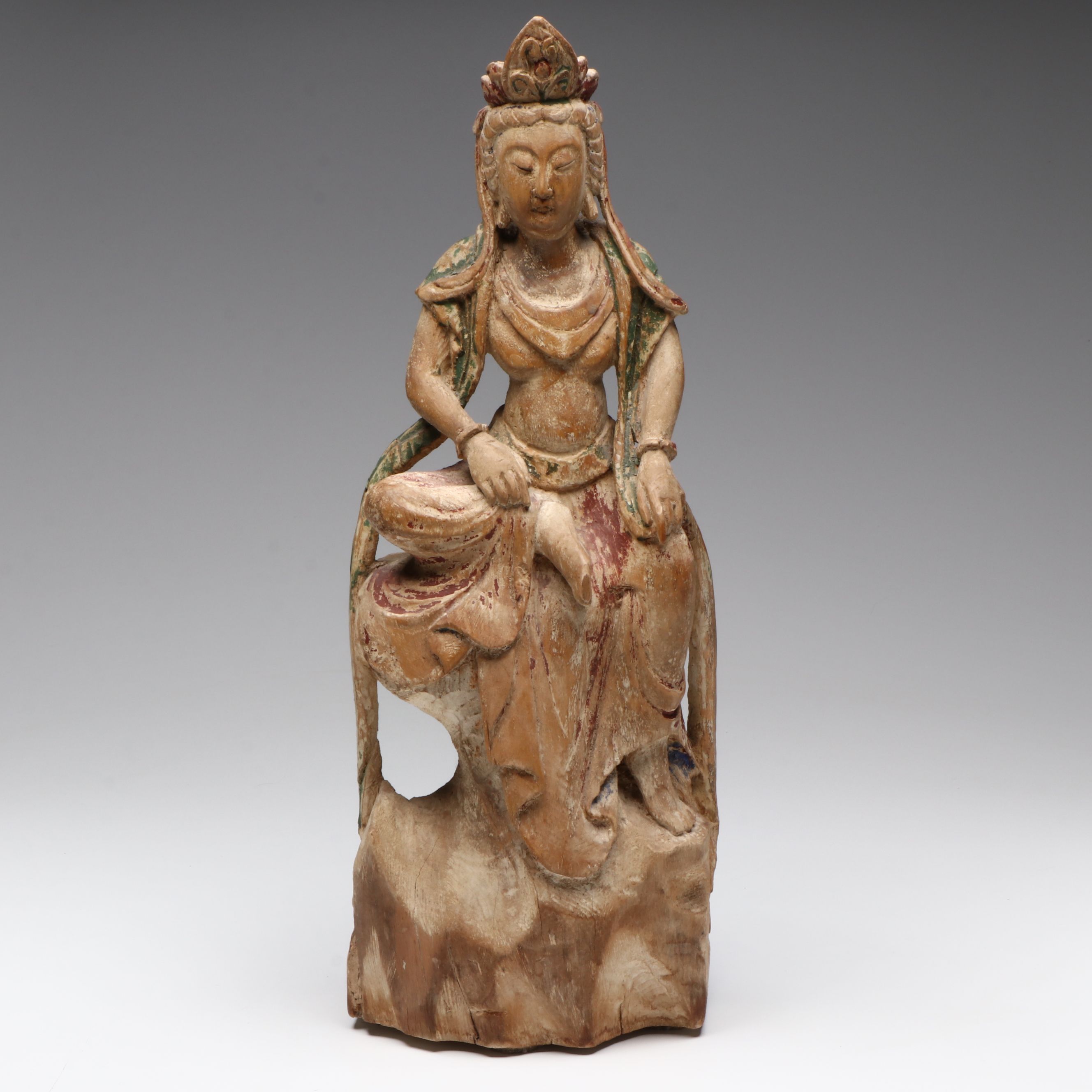 Antique Chinese Carved Wood Sculpture of Guanyin