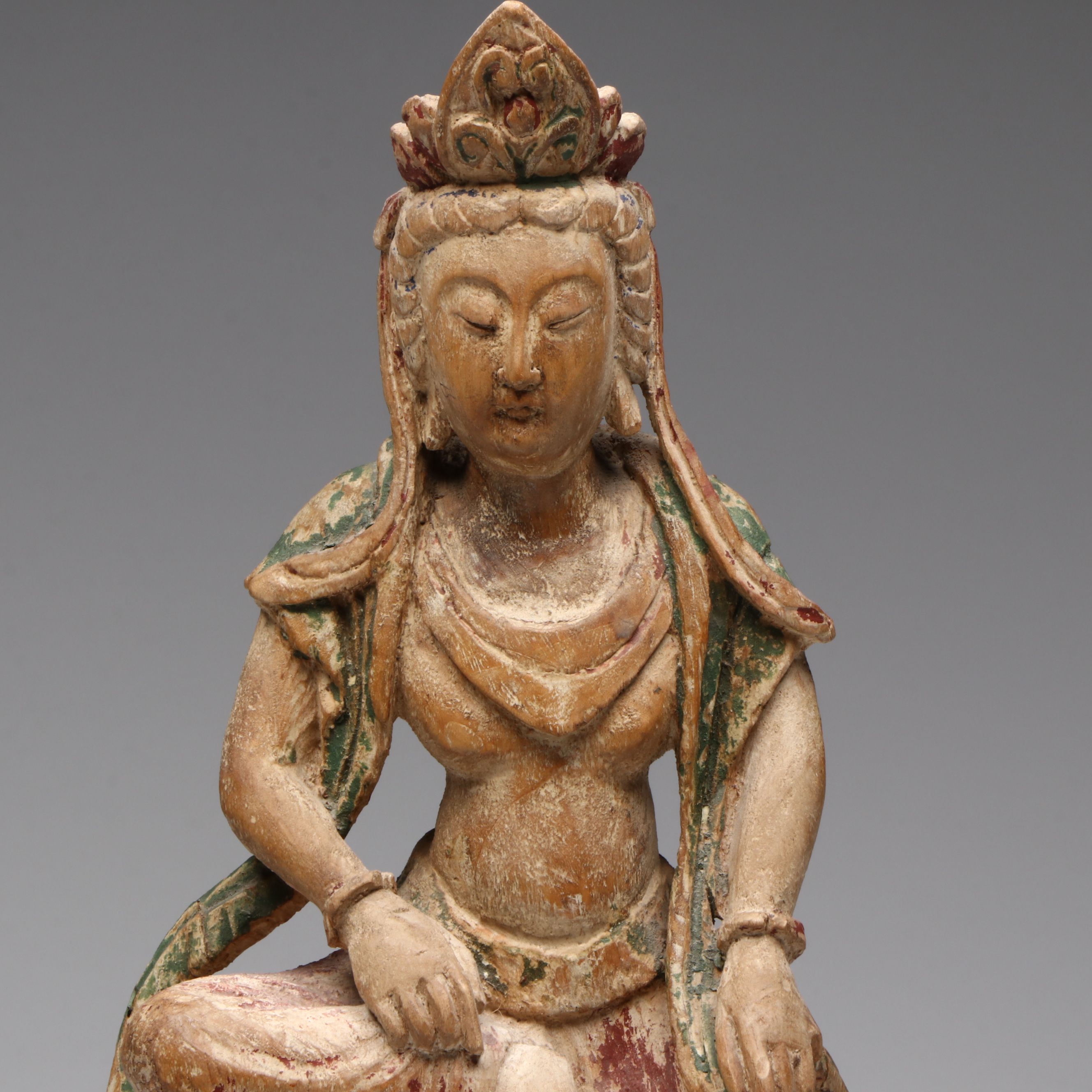 Antique Chinese Carved Wood Sculpture of Guanyin