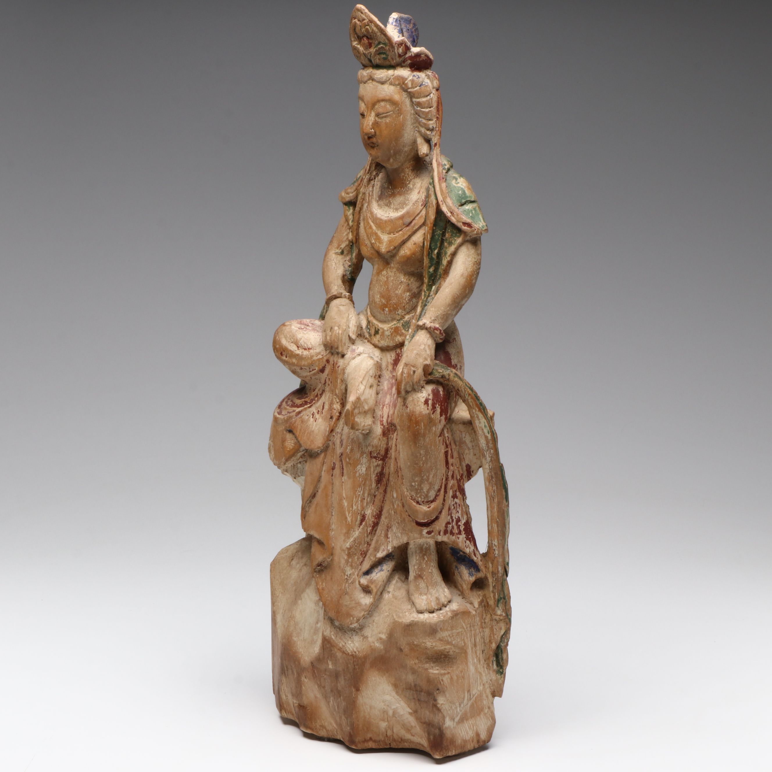Antique Chinese Carved Wood Sculpture of Guanyin