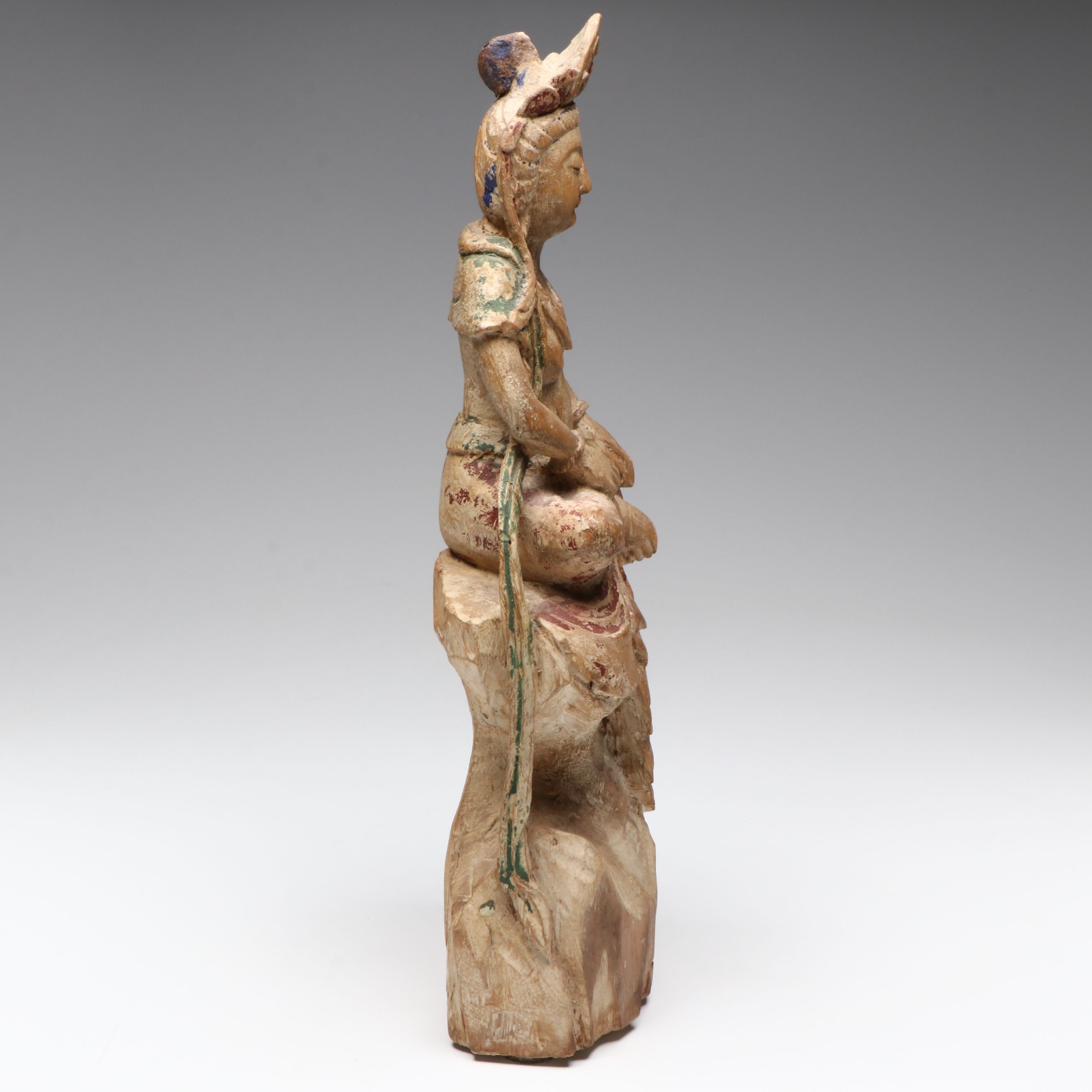 Antique Chinese Carved Wood Sculpture of Guanyin
