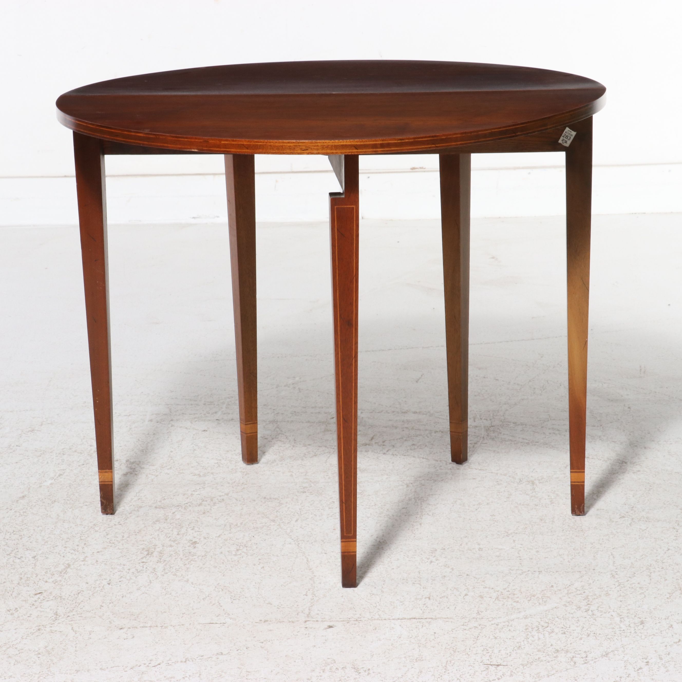 Hepplewhite Style Barberpole and String Inlaid Mahogany Demilune Games Table