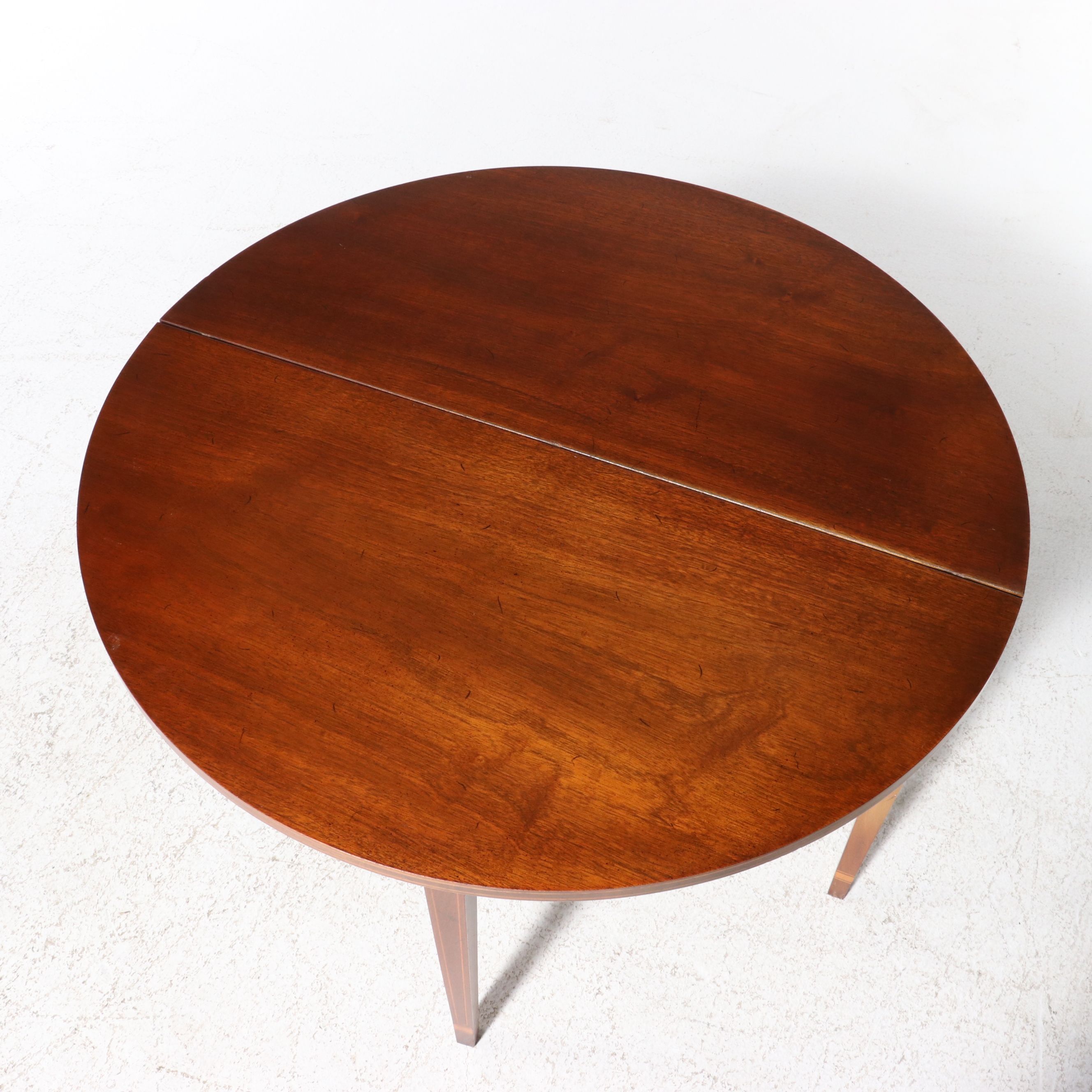 Hepplewhite Style Barberpole and String Inlaid Mahogany Demilune Games Table