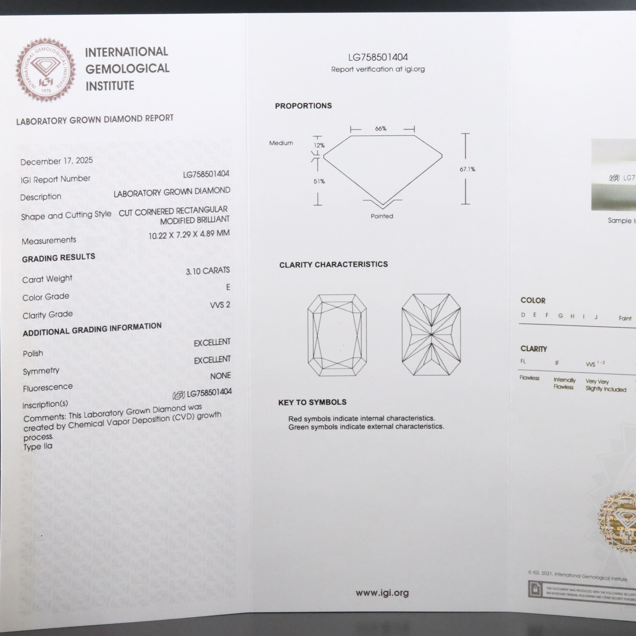 18K 3.10 CT Lab Grown Diamond Solitaire Ring with IGI Report