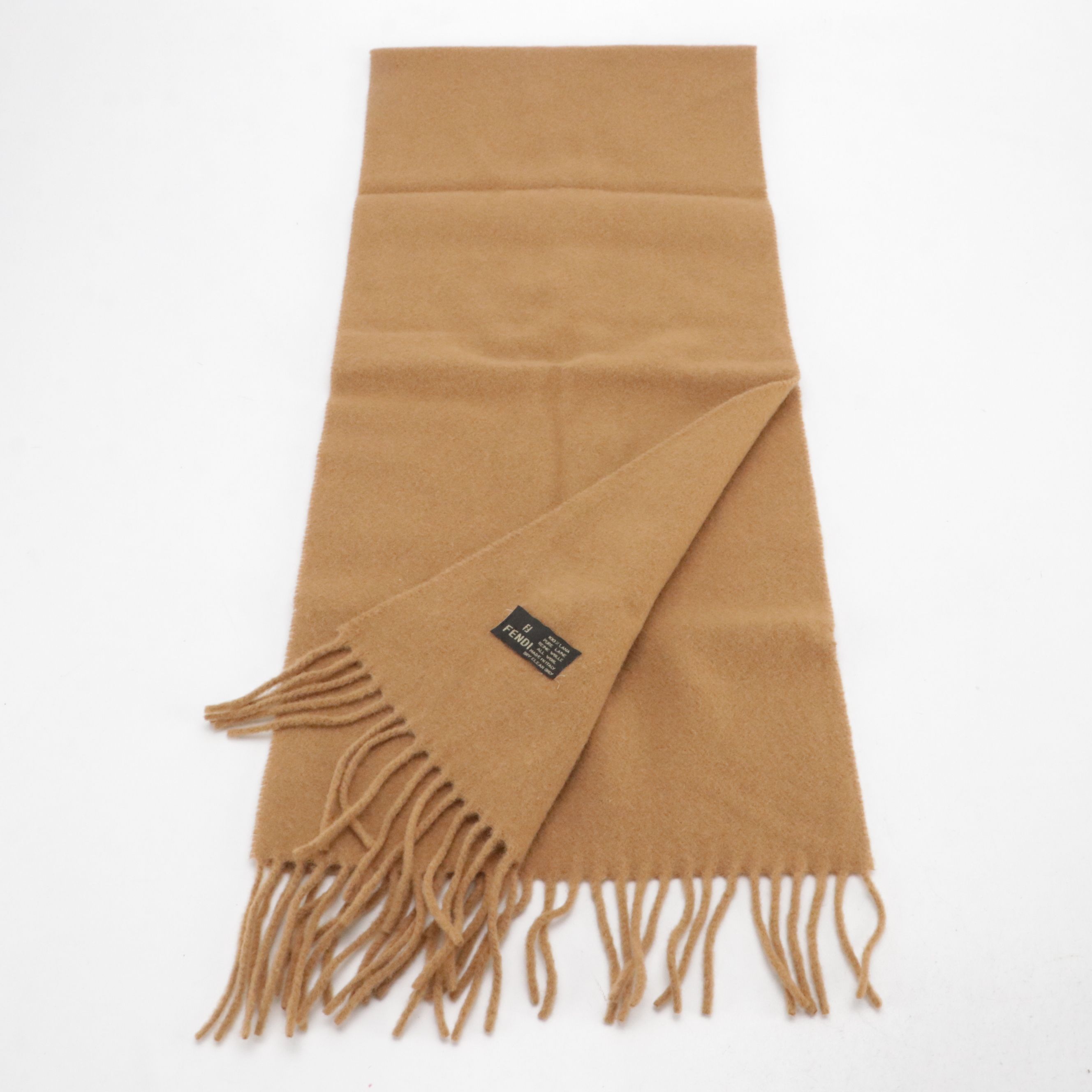 Fendi Tan Wool Fringe Scarf