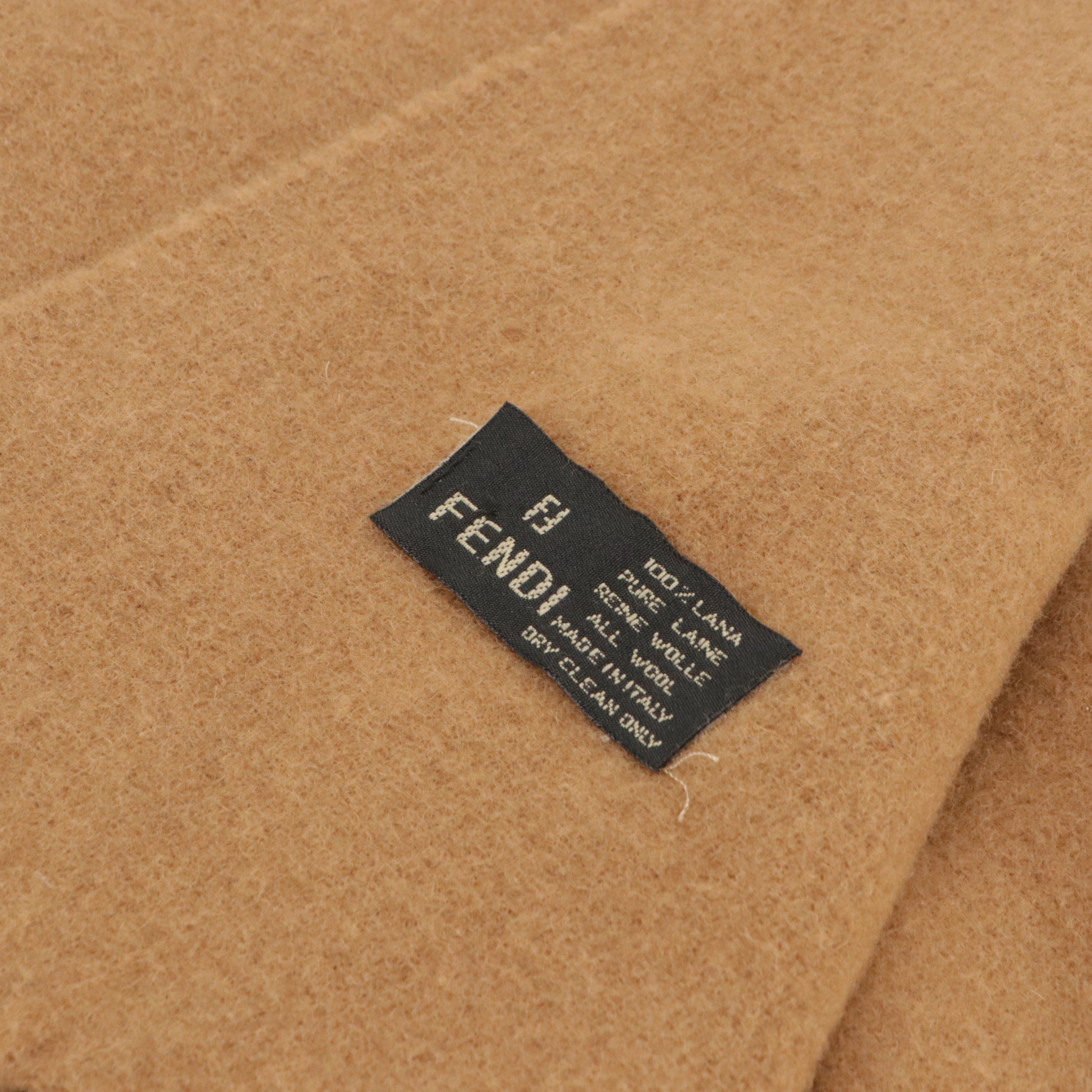 Fendi Tan Wool Fringe Scarf