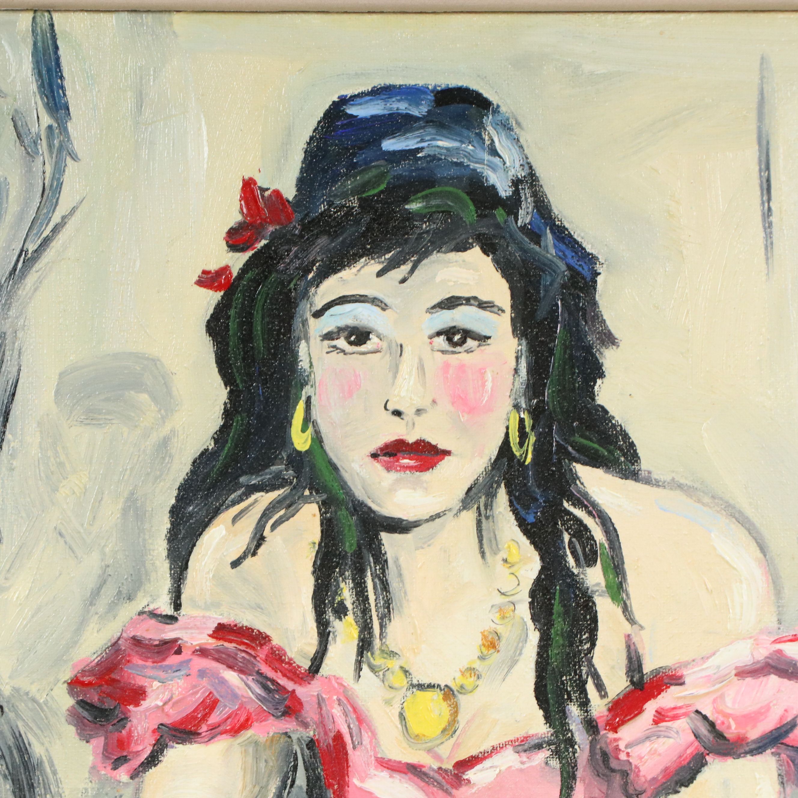 John Wilson Portrait Oil Painting of Woman With Tambourine