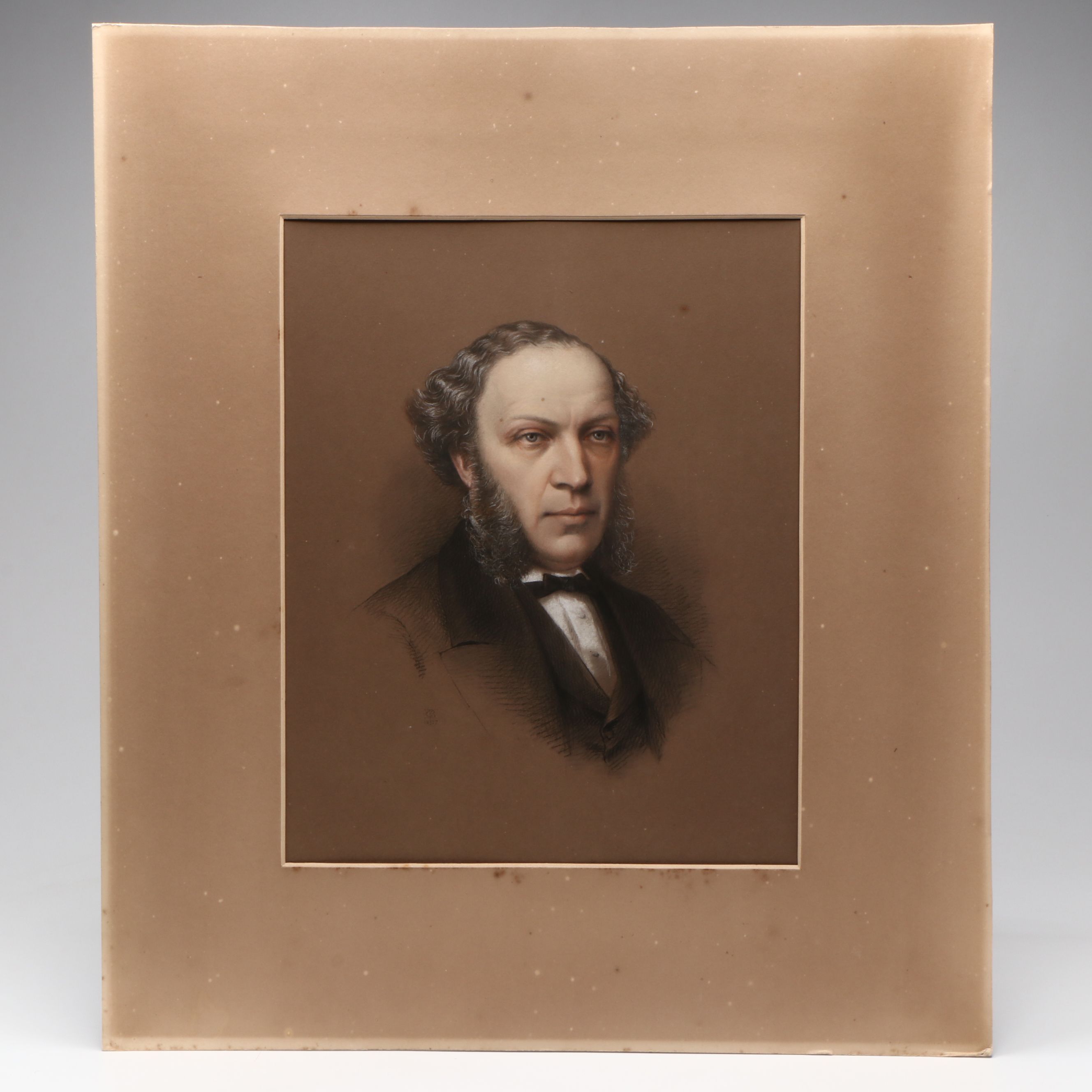 Antique Pastel Portrait Drawing of Businessman, Circa 1877