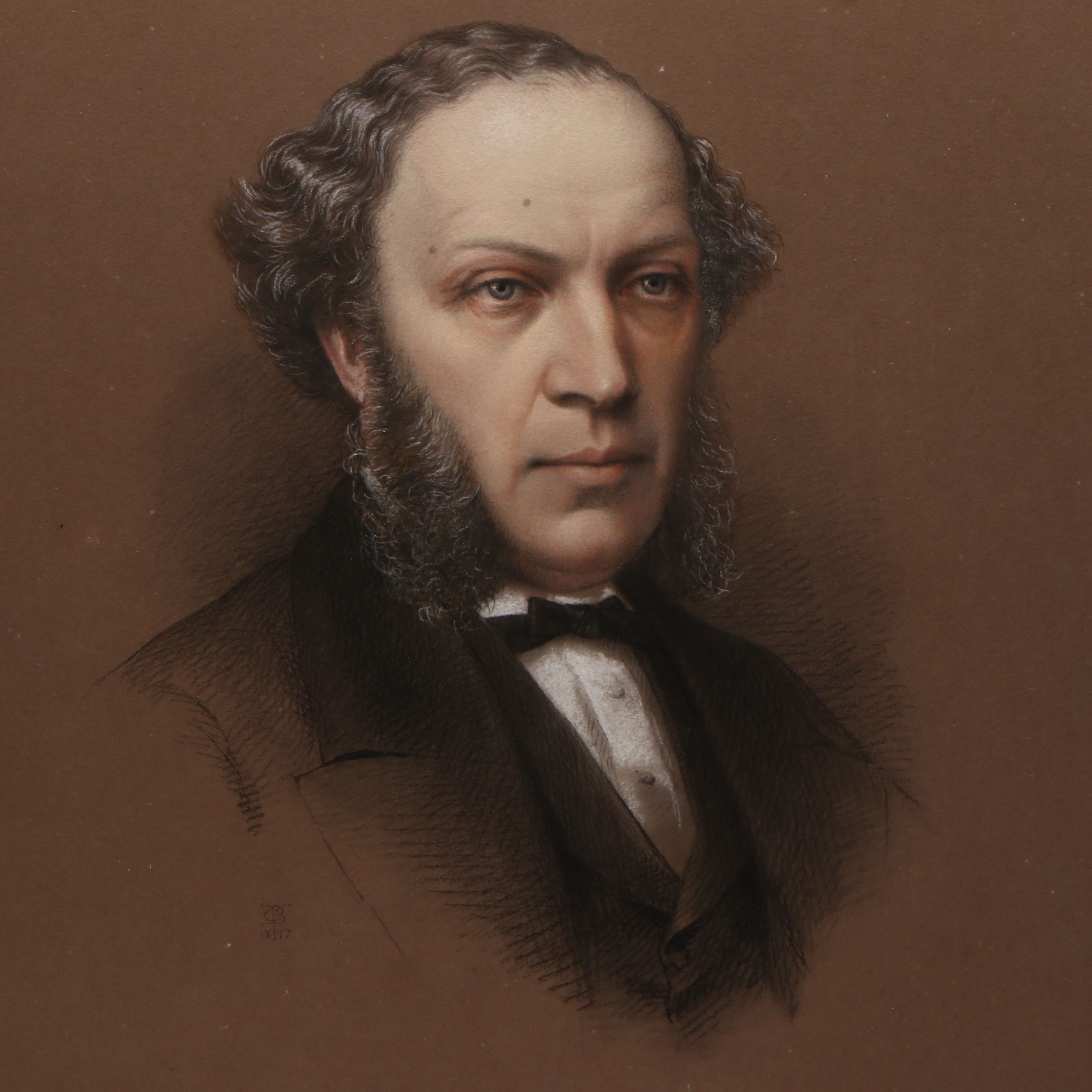 Antique Pastel Portrait Drawing of Businessman, Circa 1877
