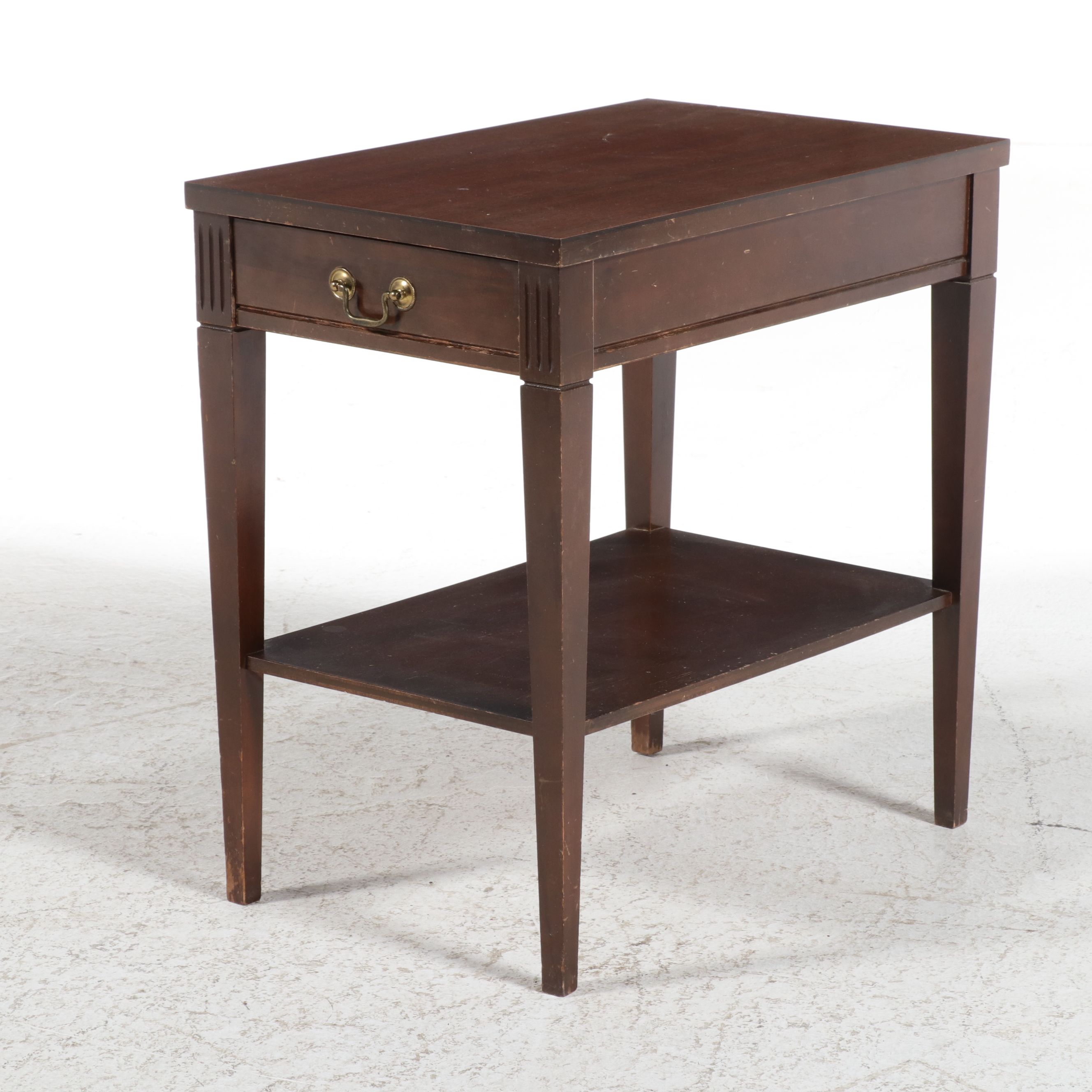 Hepplewhite Style Mahogany Finish Side Table with Drawer, Mid to Late 20th C.