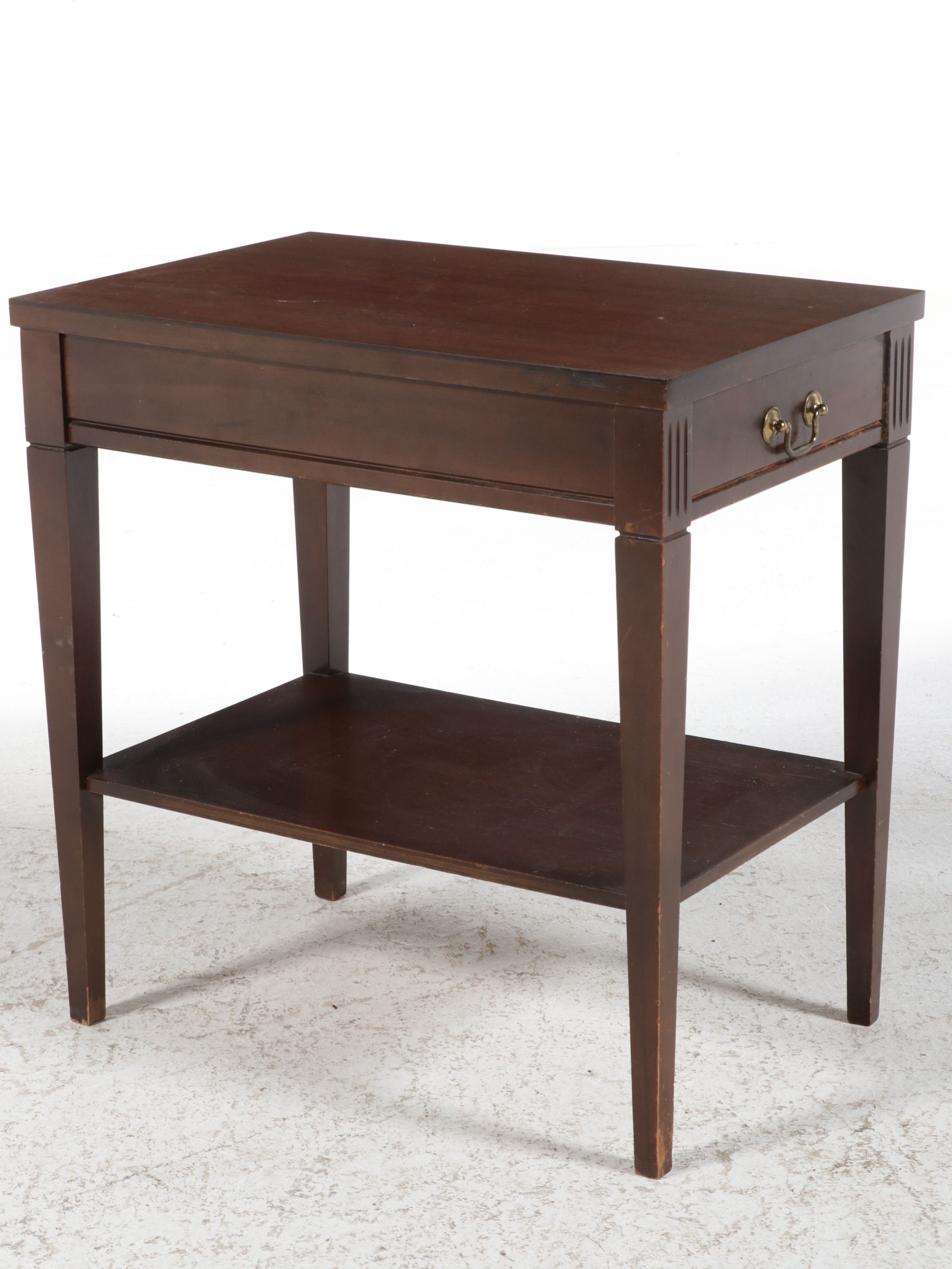 Hepplewhite Style Mahogany Finish Side Table with Drawer, Mid to Late 20th C.