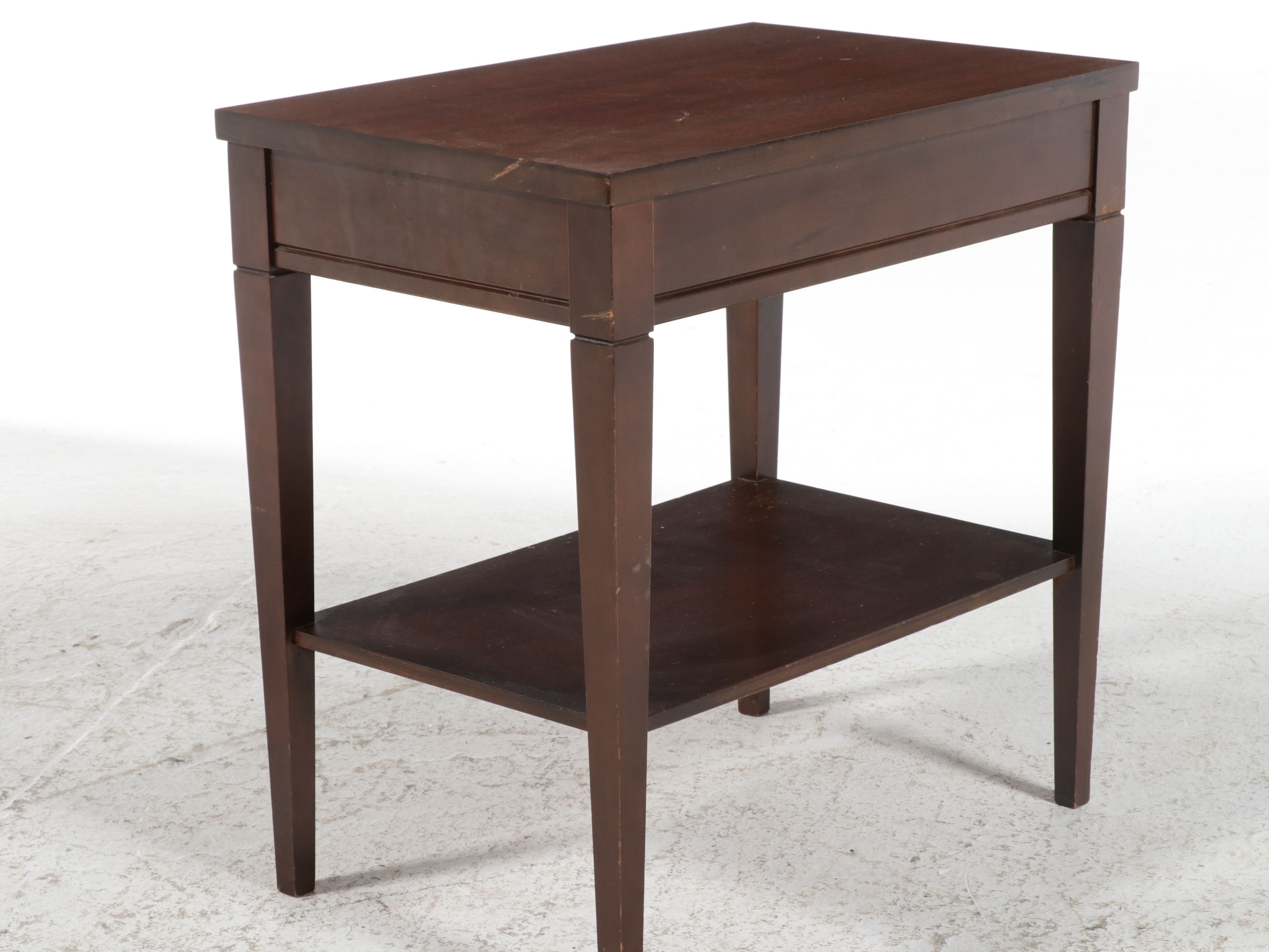 Hepplewhite Style Mahogany Finish Side Table with Drawer, Mid to Late 20th C.