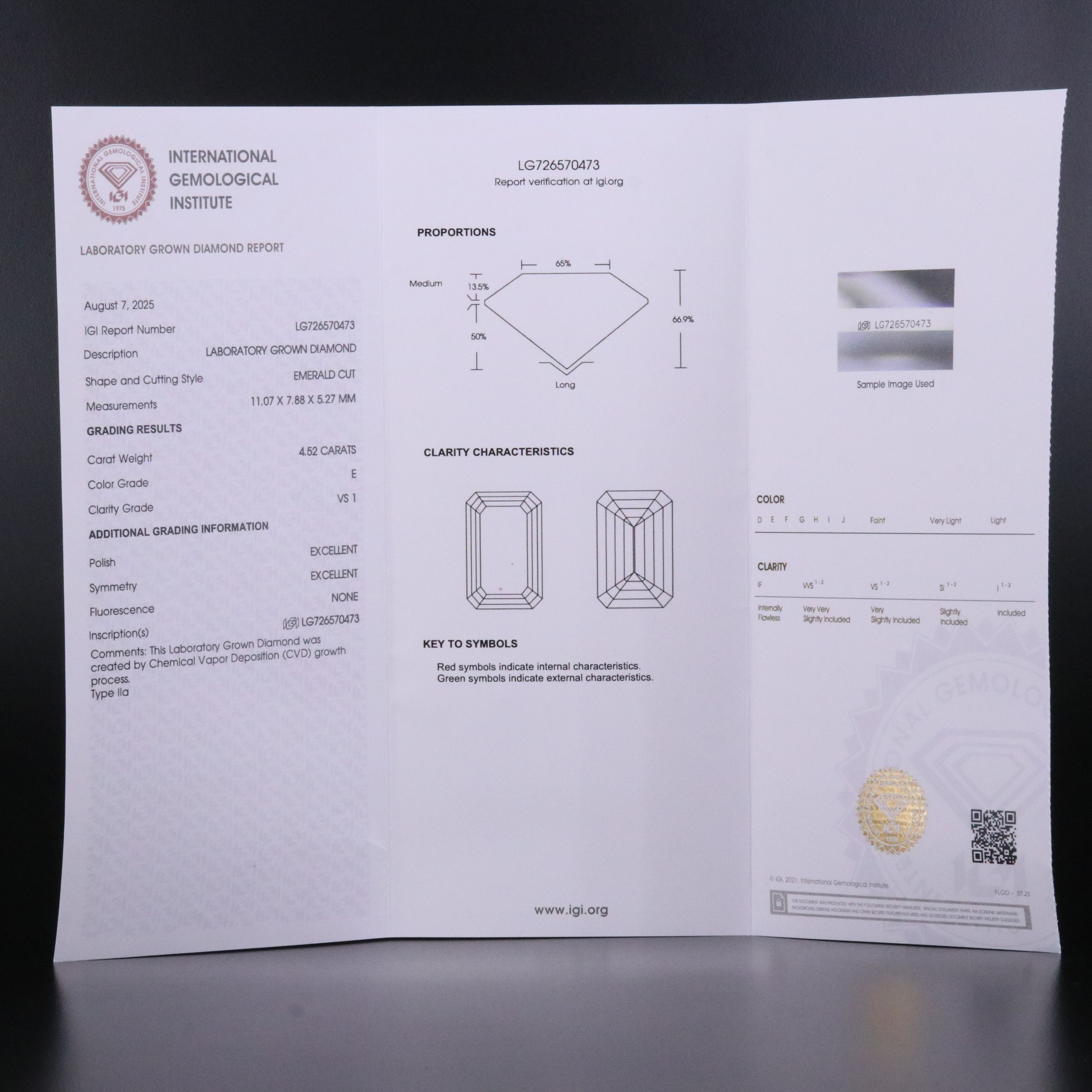 Platinum 4.52 CT Lab Grown Diamond Solitaire Ring with IGI Report