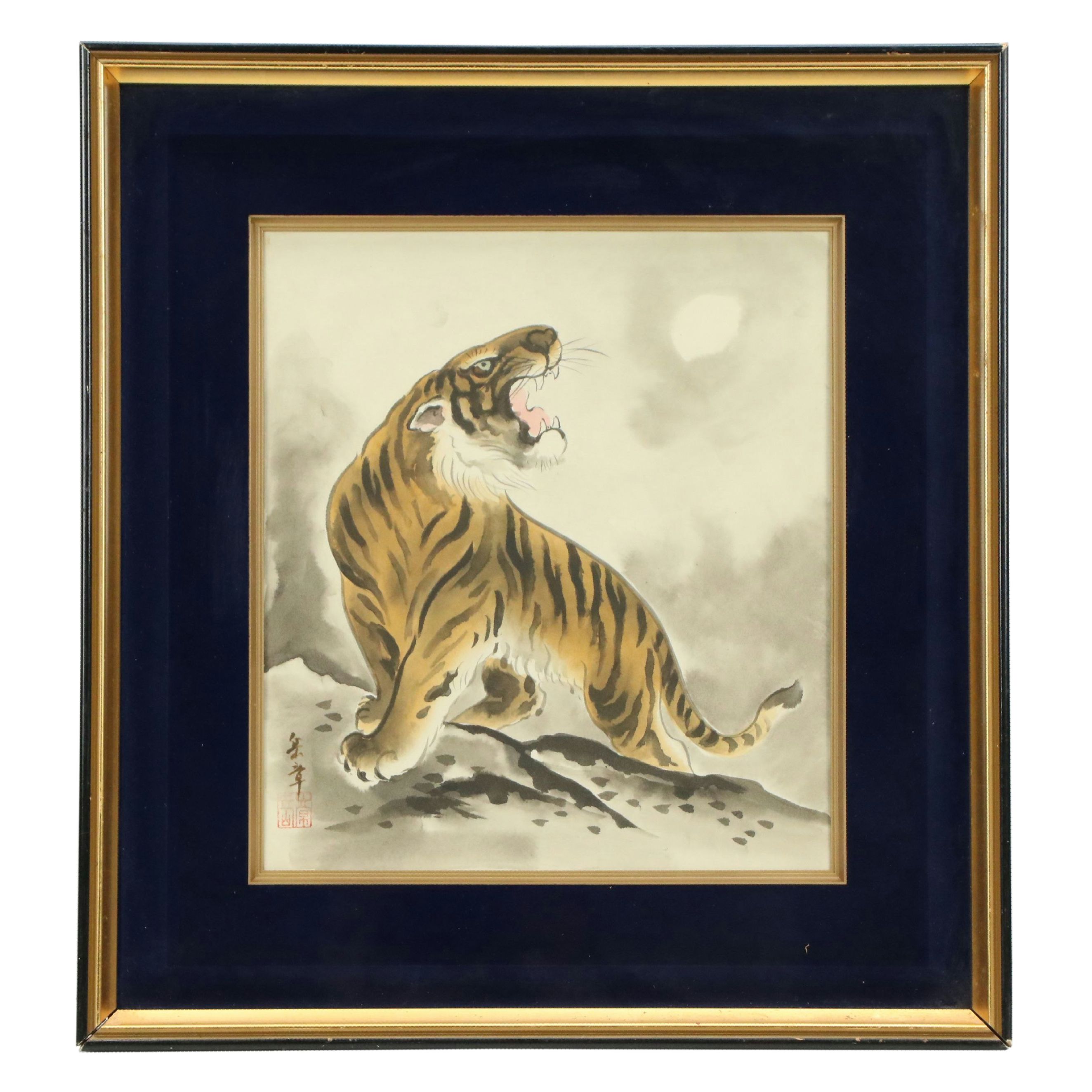 East Asian Watercolor Paintings of Tiger Portraits