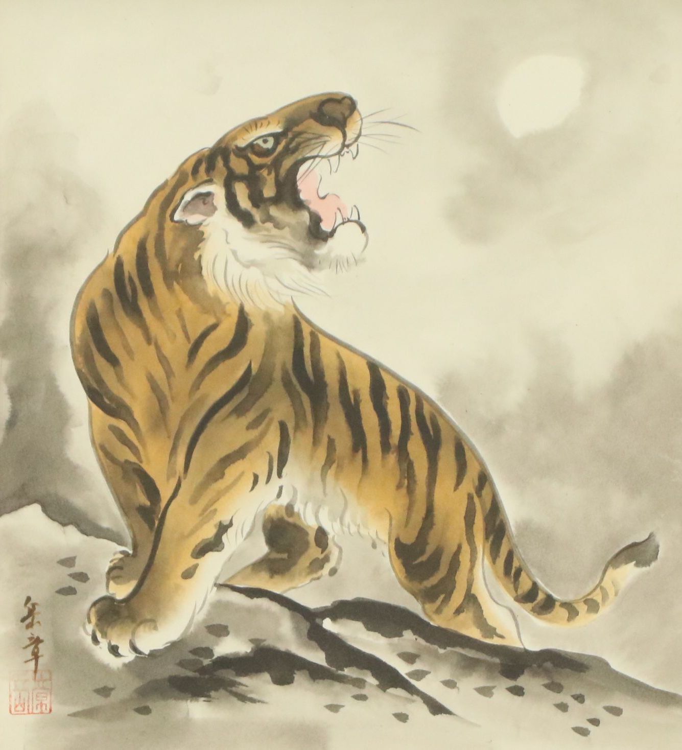 East Asian Watercolor Paintings of Tiger Portraits
