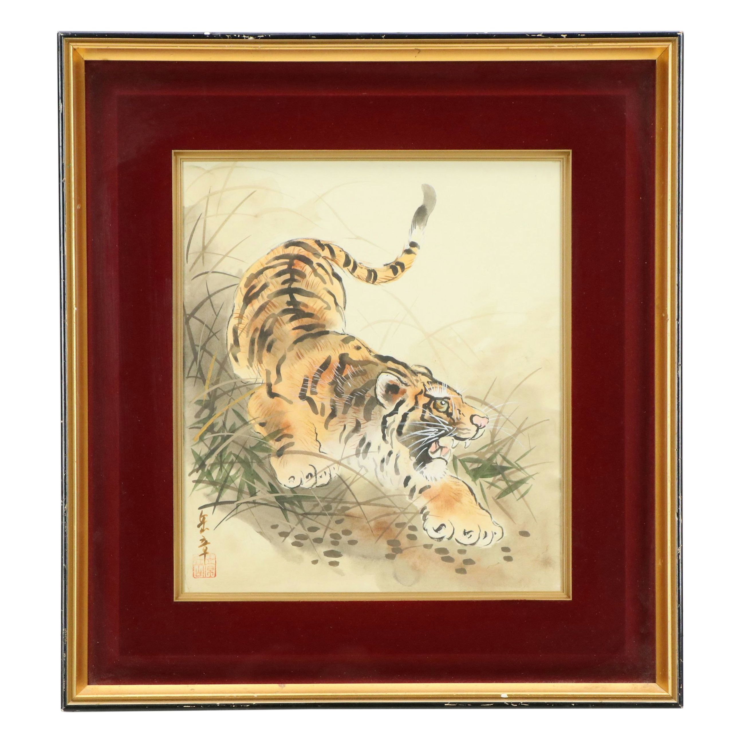 East Asian Watercolor Paintings of Tiger Portraits