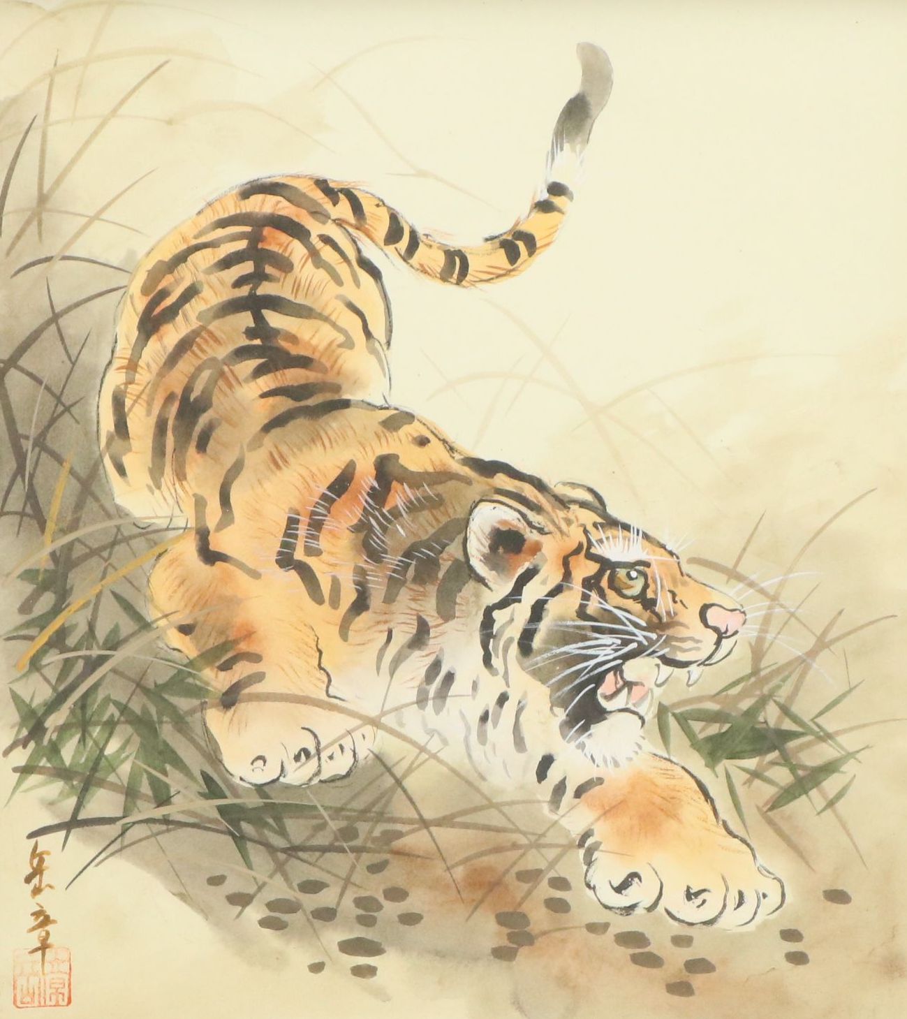 East Asian Watercolor Paintings of Tiger Portraits