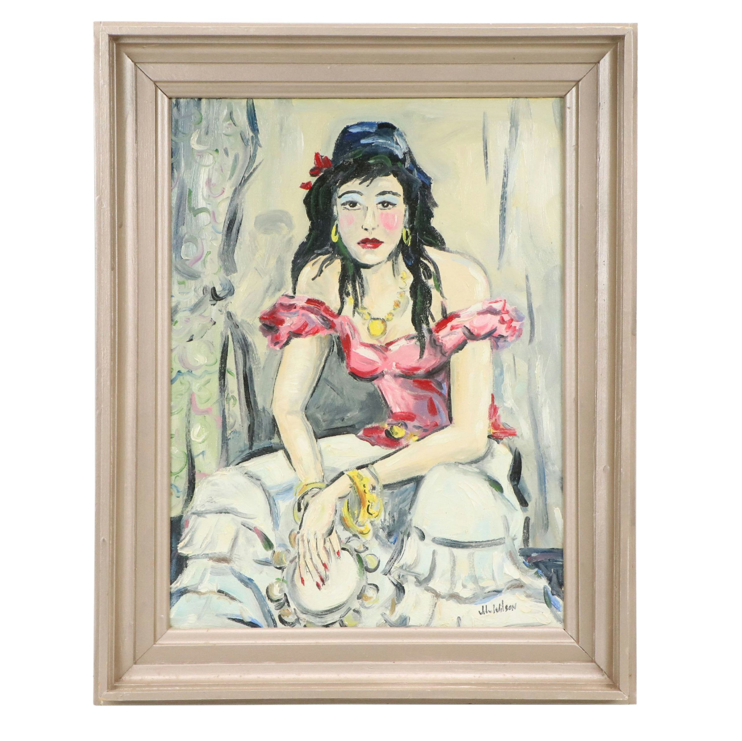 John Wilson Portrait Oil Painting of Woman With Tambourine
