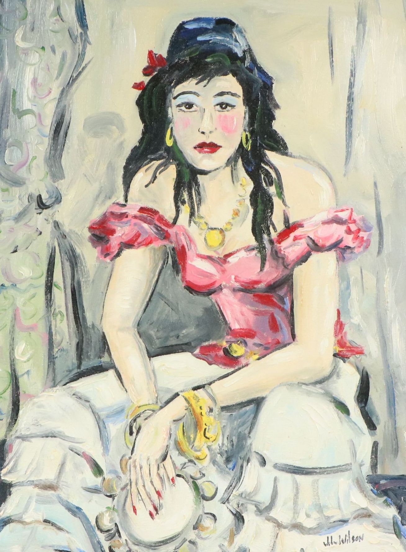 John Wilson Portrait Oil Painting of Woman With Tambourine