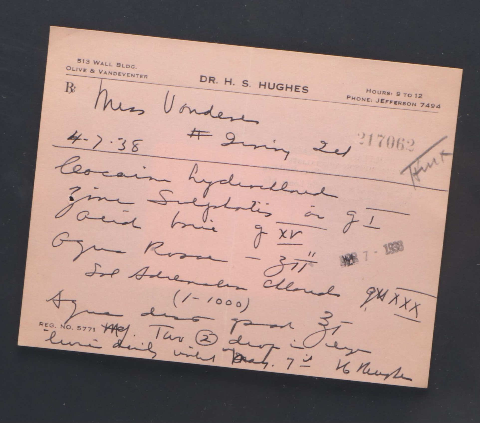 Prescription Form for Cocaine, 1938