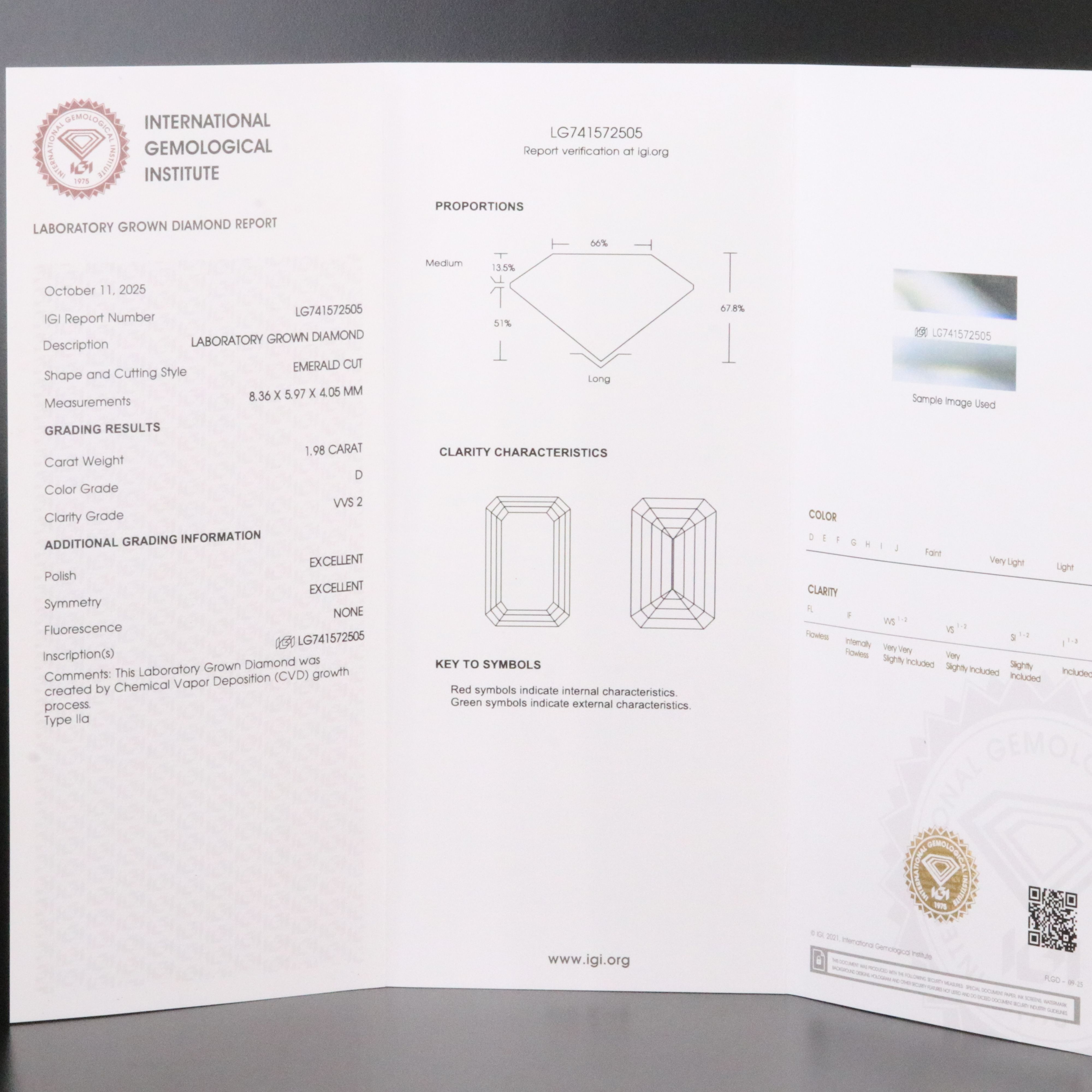 Loose 1.98 CT Lab Grown Diamond with IGI Report