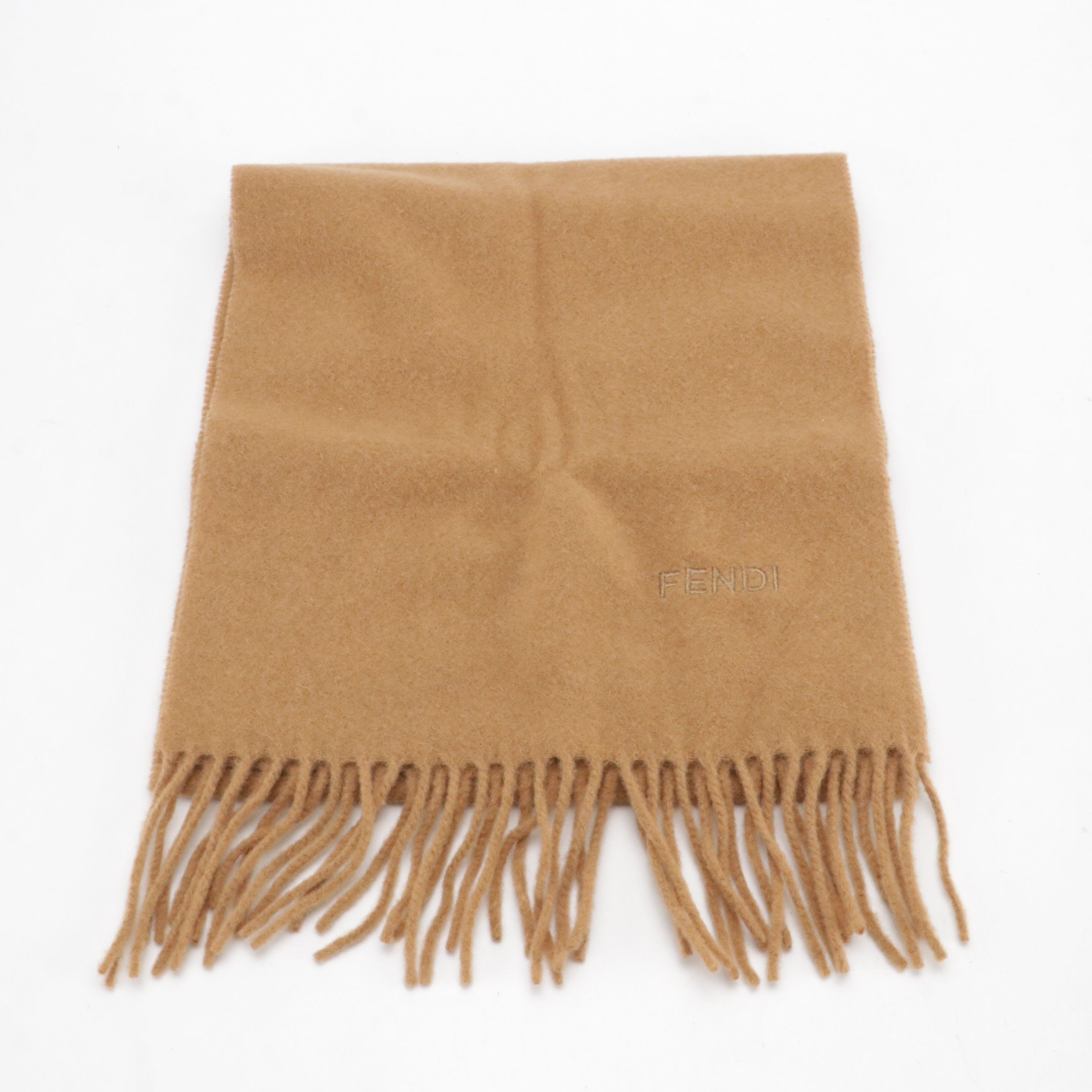 Fendi Tan Wool Fringe Scarf