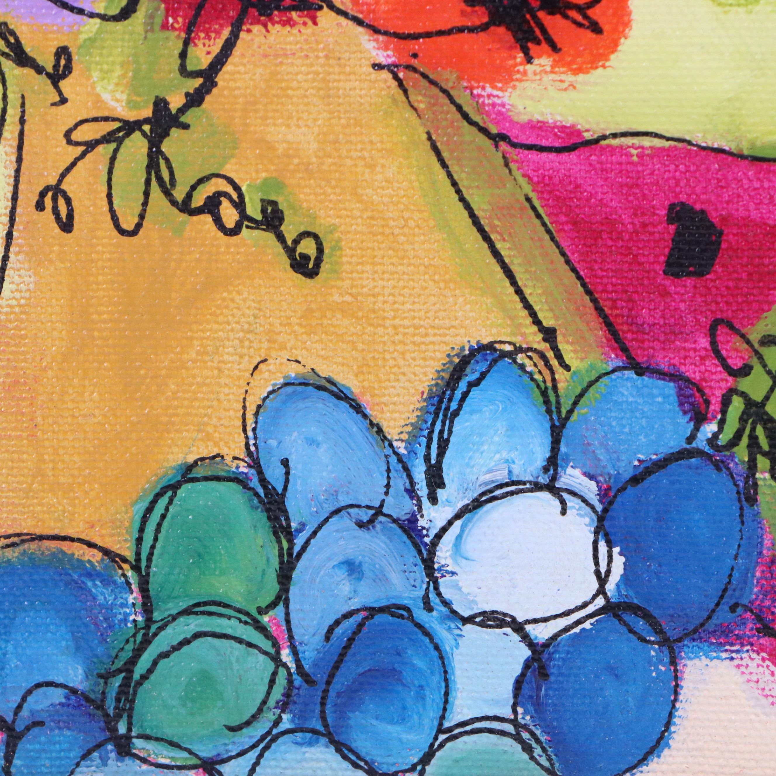 Susan Pear Meisel Acrylic Still Life Painting with Fruit, Late 20th to 21st C.