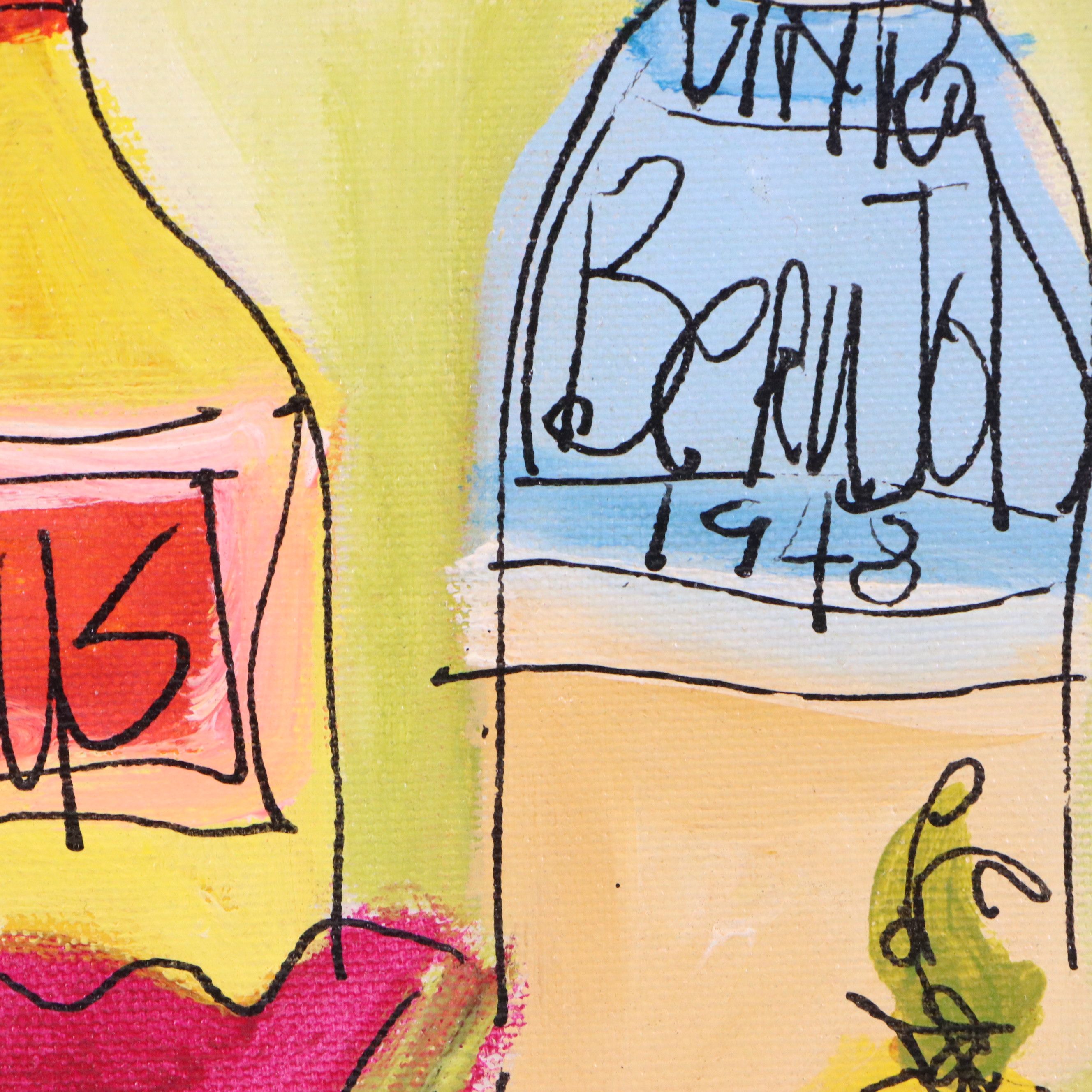 Susan Pear Meisel Acrylic Still Life Painting with Fruit, Late 20th to 21st C.