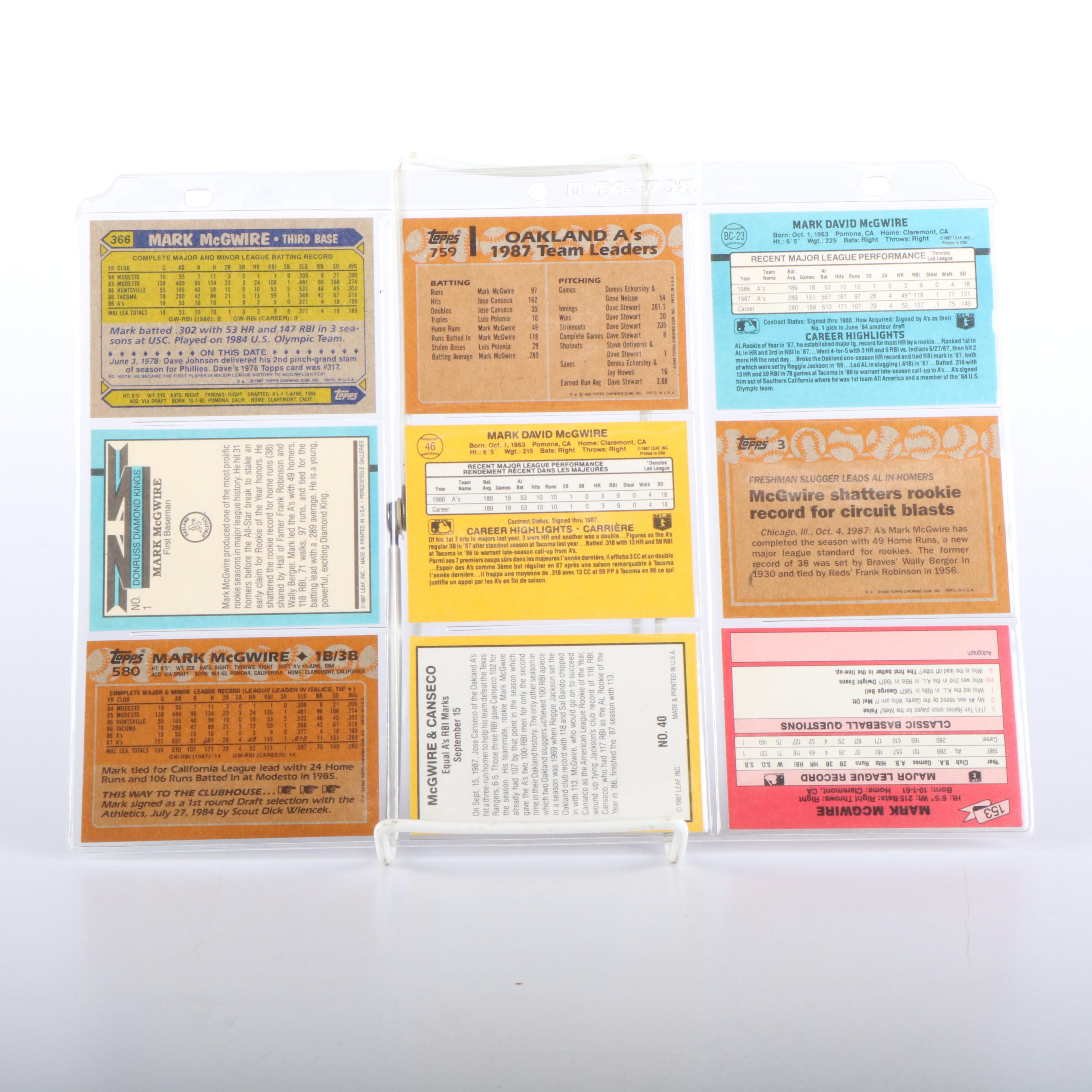 Mark McGwire Baseball Cards Featuring Rated Rookie and More, 1980s