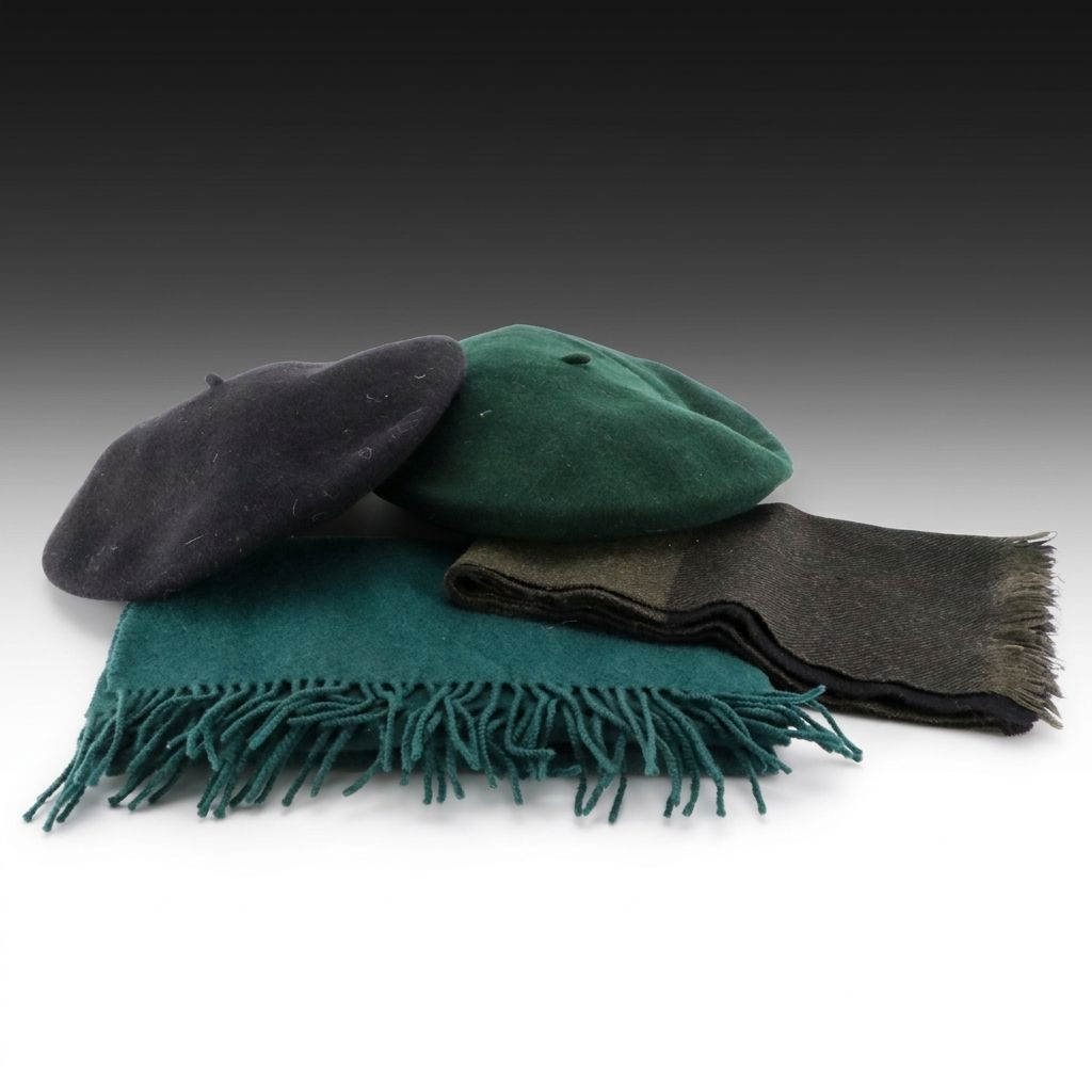 Express Wool Berets, Jones New York Green Lambswool and Other Fringe Scarf