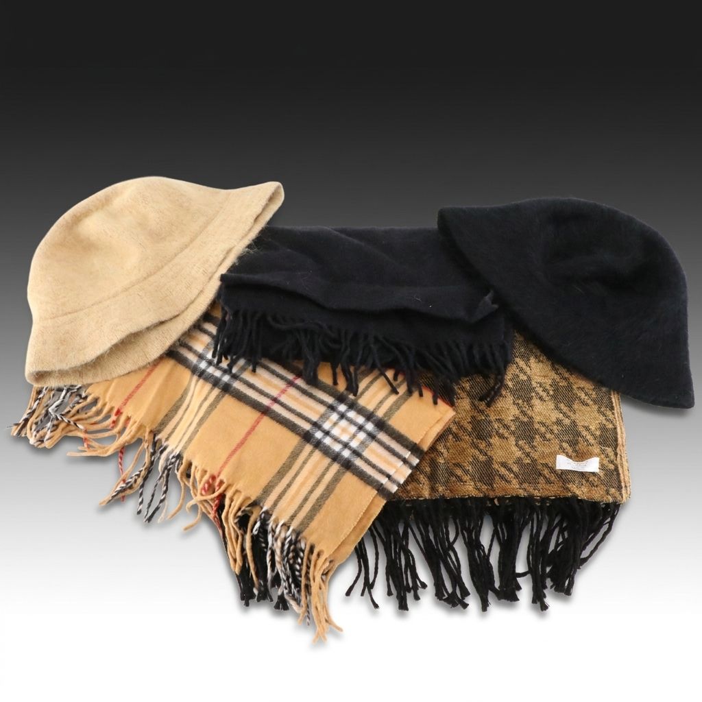 Betmar Angora Rabbit Fur Blend Hats, V. Fraas Plaid Cashmere Scarf, and More