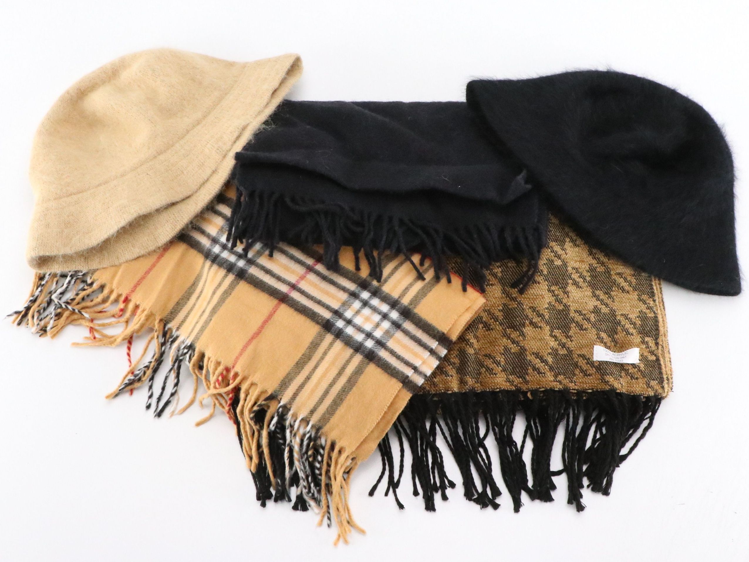 Betmar Angora Rabbit Fur Blend Hats, V. Fraas Plaid Cashmere Scarf, and More
