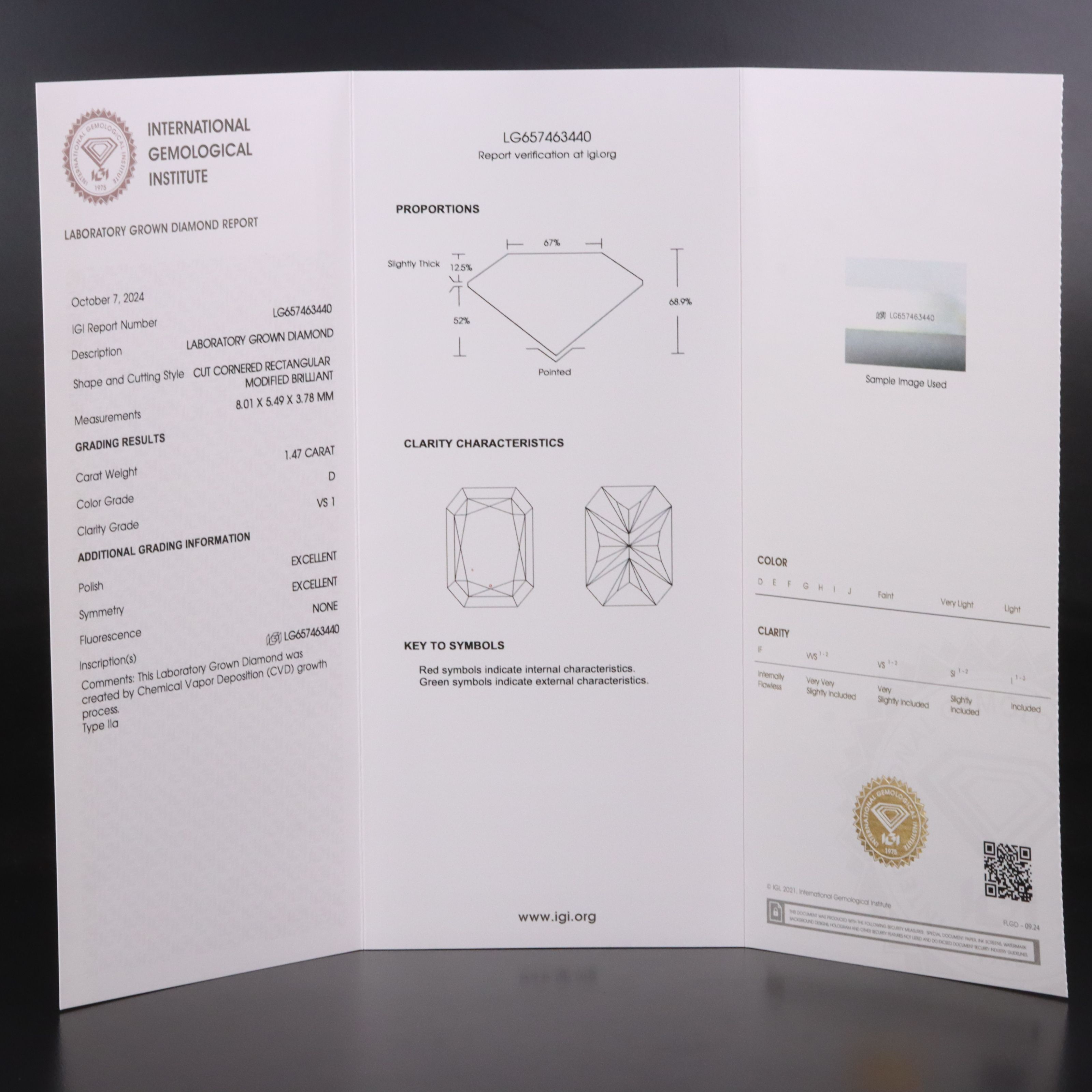 Loose 1.47 CT Lab Grown Diamond with IGI Report
