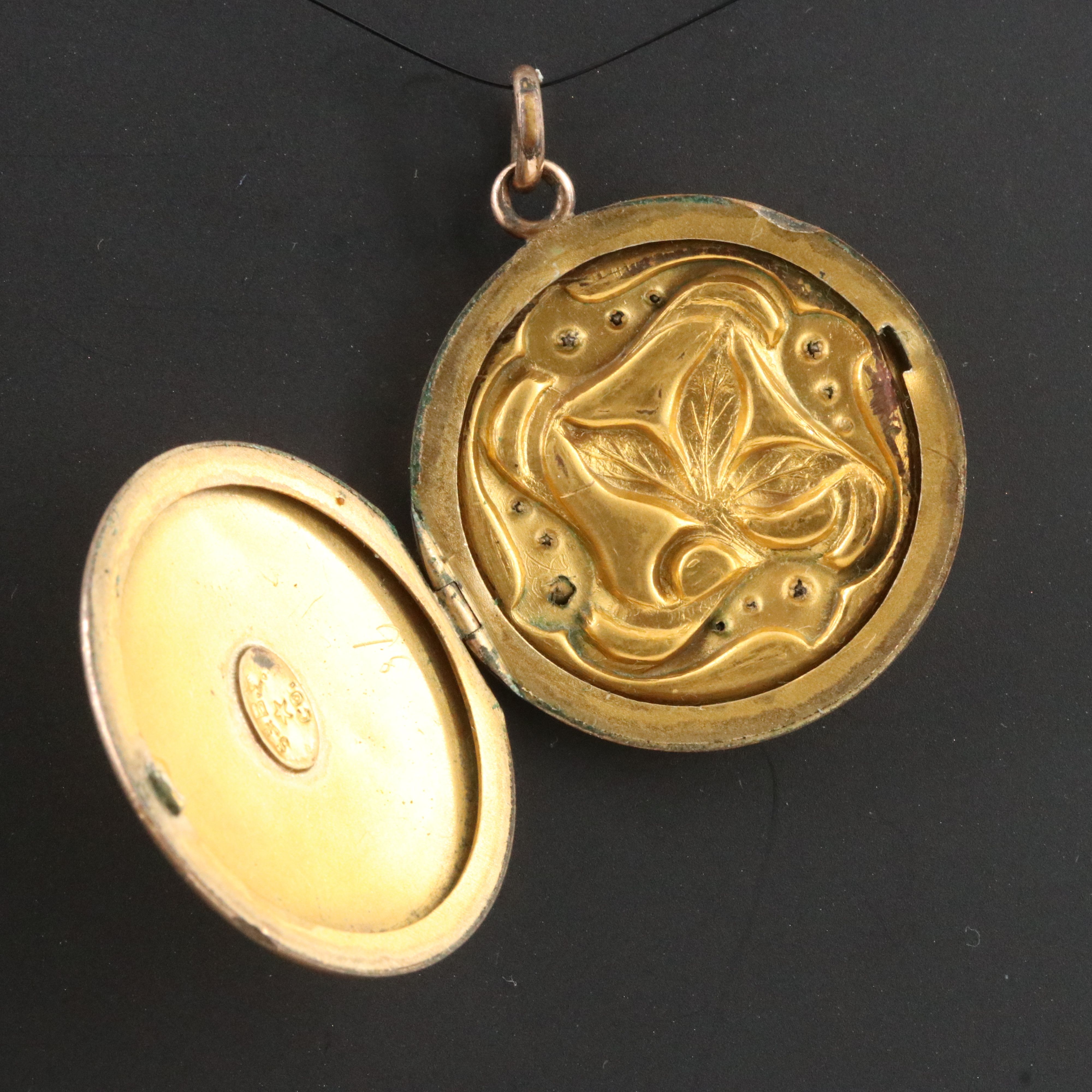 Art Nouveau S & B Lederer Glass Paste Locket Pendant