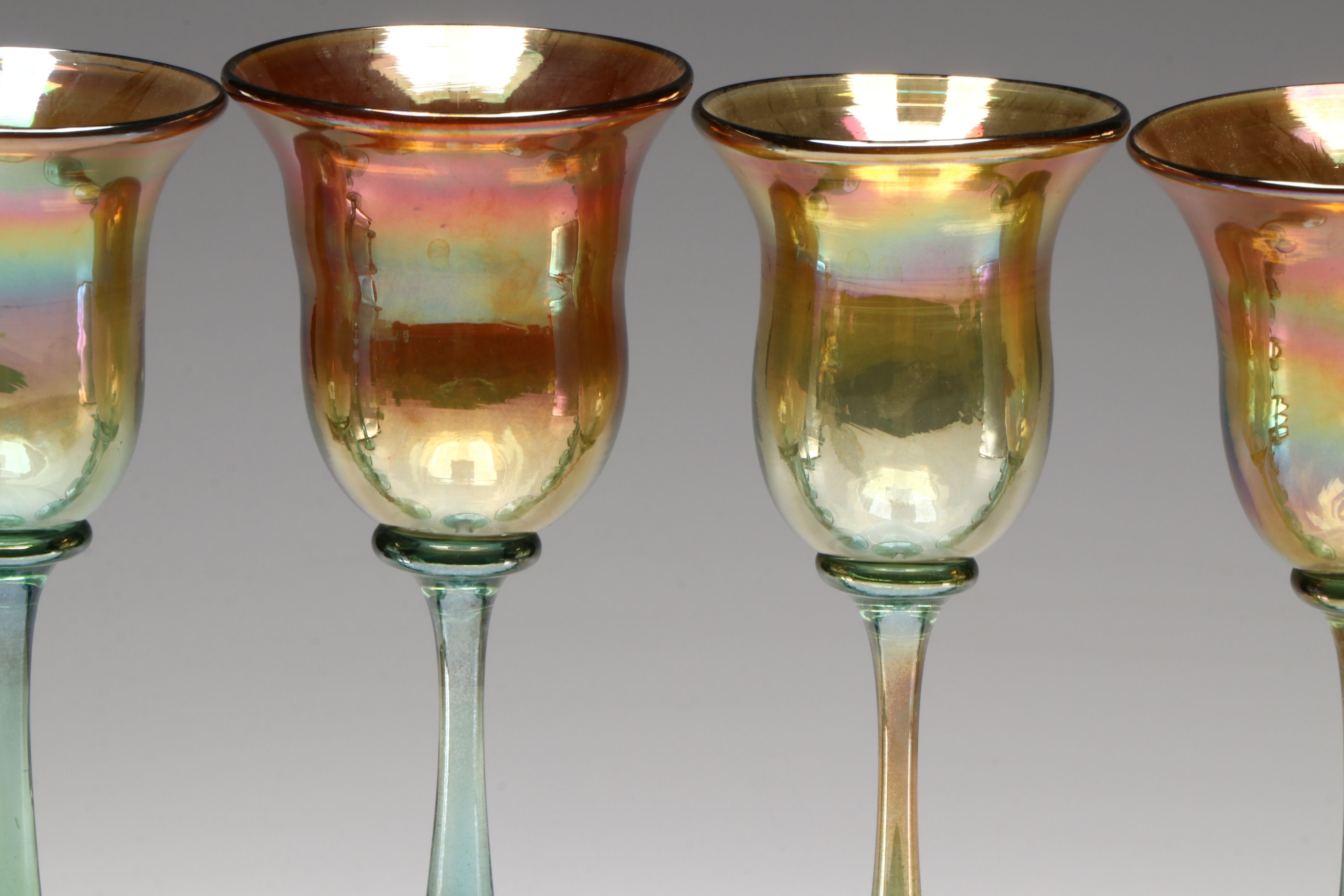 Vintage Rick Strini Iridescent Blown Glass Stemware, 1974