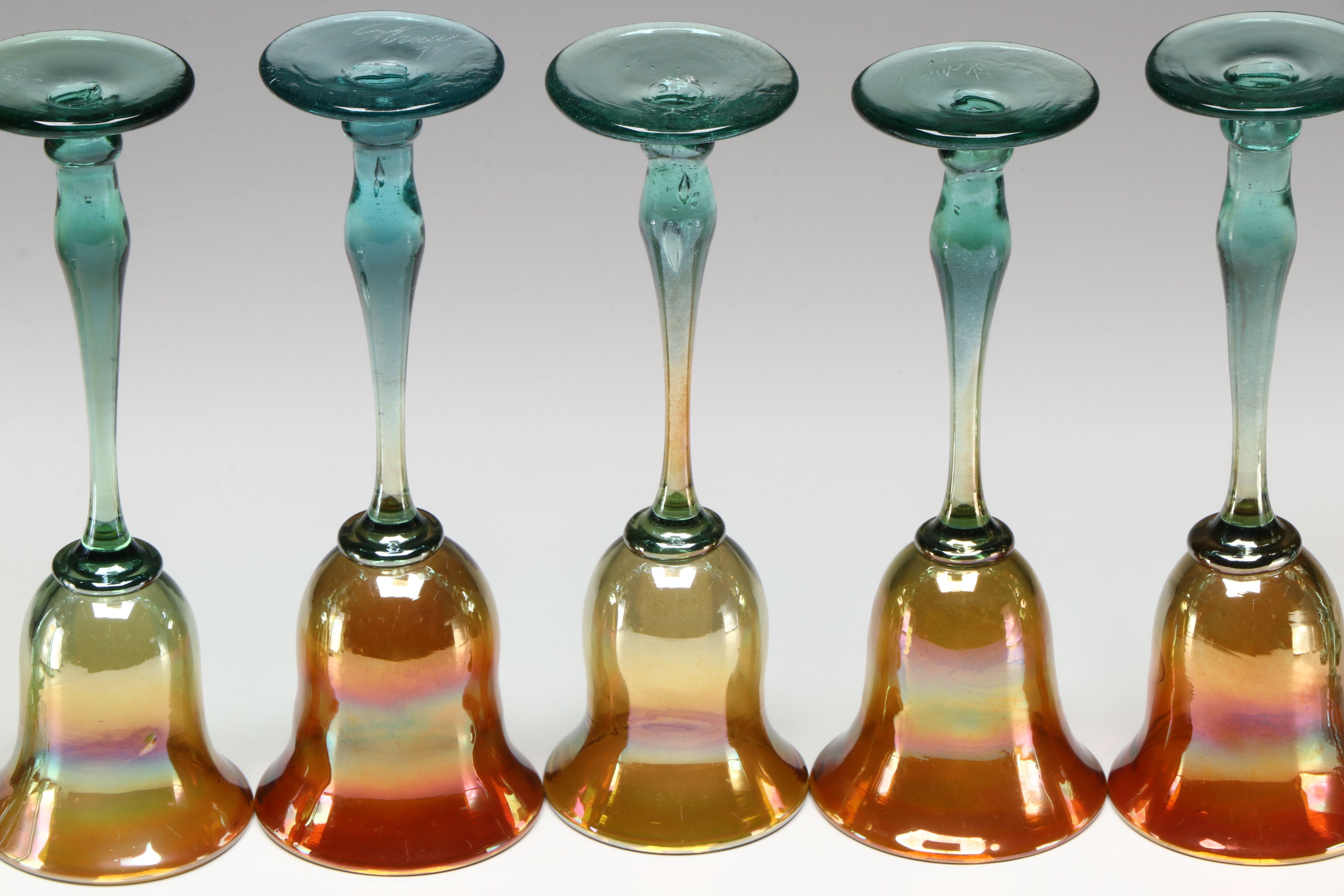Vintage Rick Strini Iridescent Blown Glass Stemware, 1974