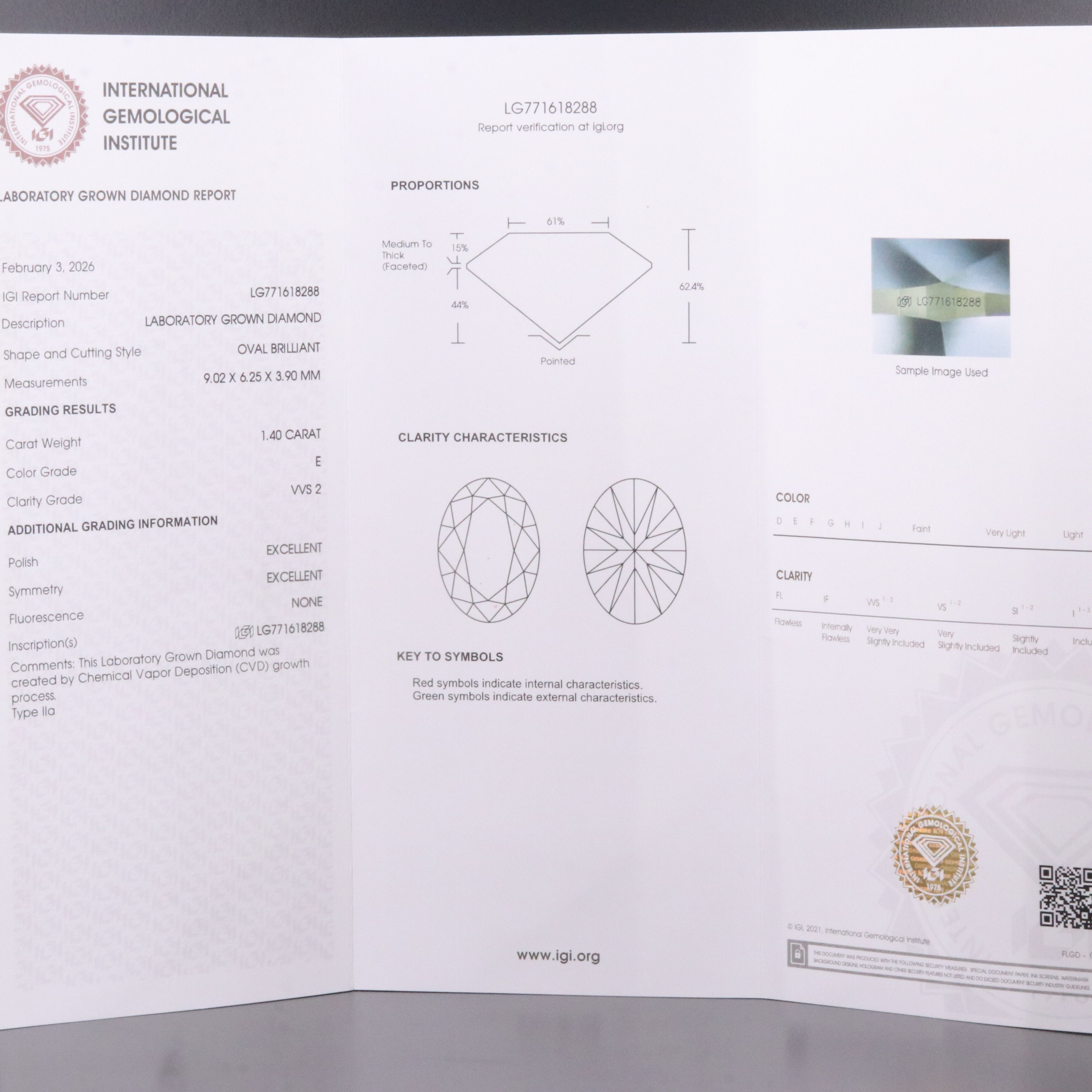Loose 1.40 CT Lab Grown Diamond with IGI Report
